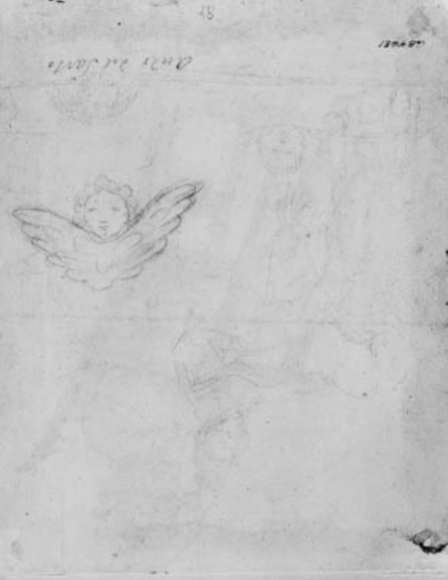 Light Sketches for cherubs and an old man leaning backwards by Anonymous