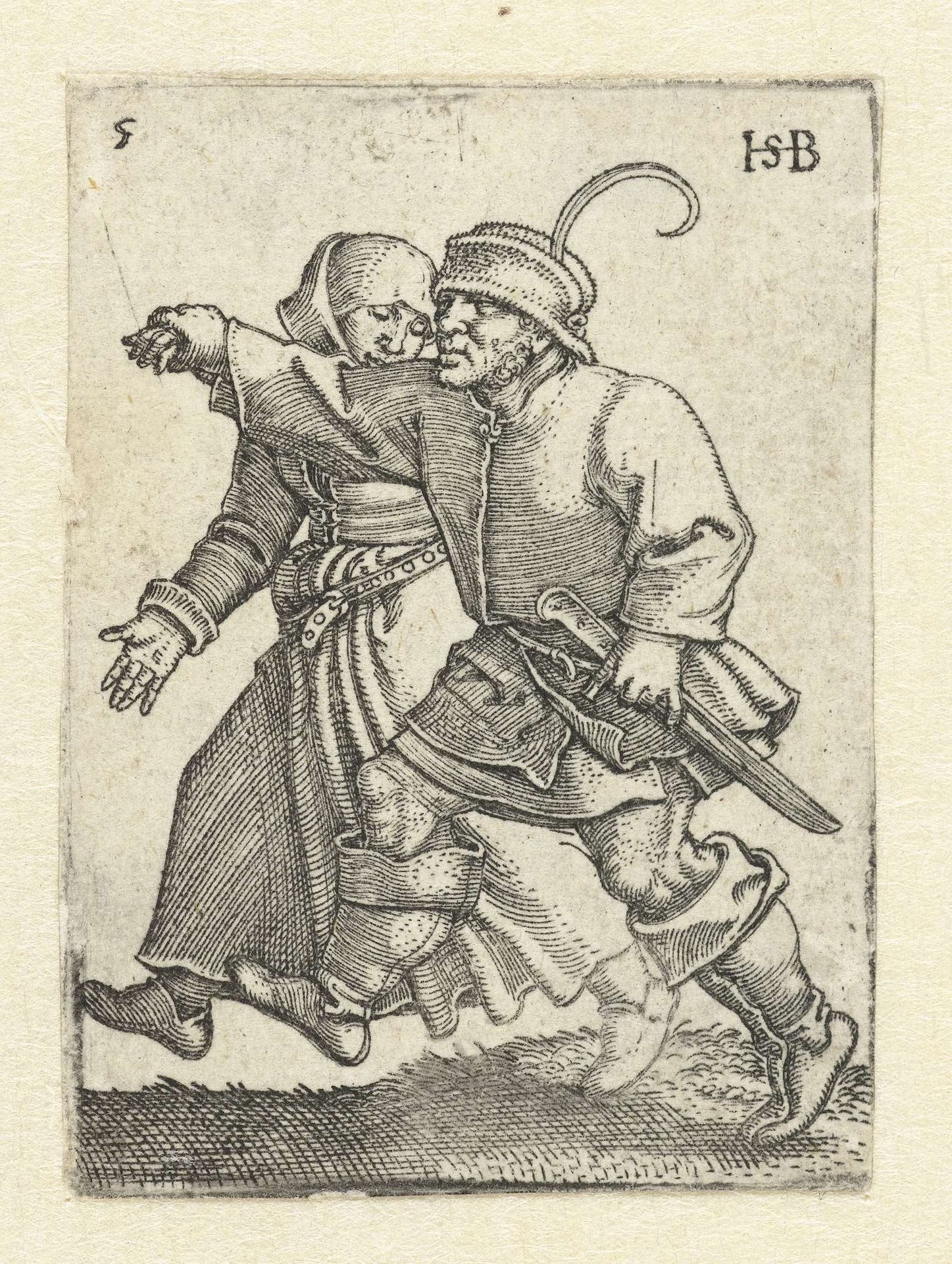 Dansend boerenpaar by Sebald Beham