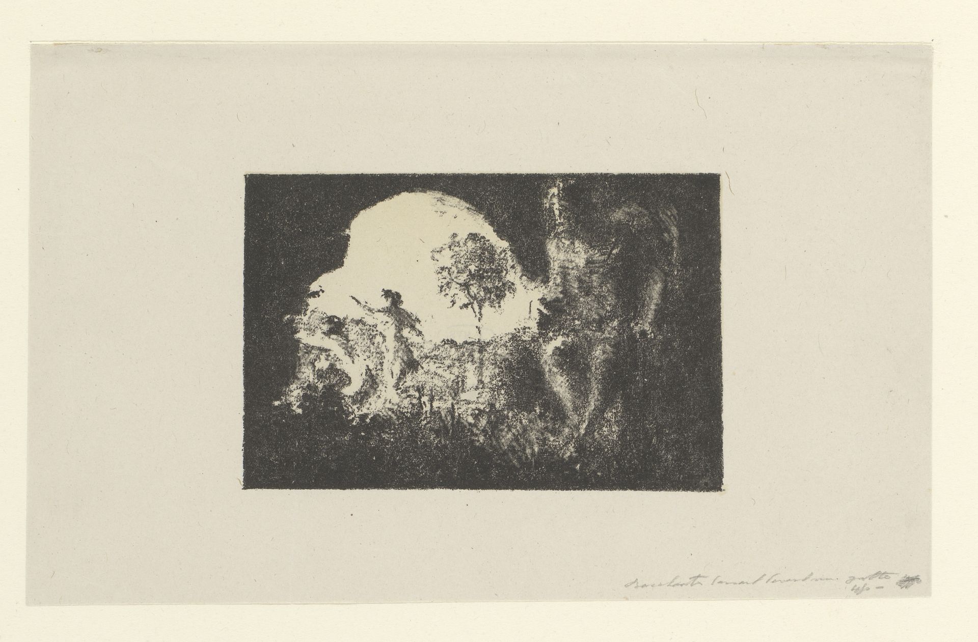 Man in grot met voor de ingang twee wezens by Ker Xavier Roussel