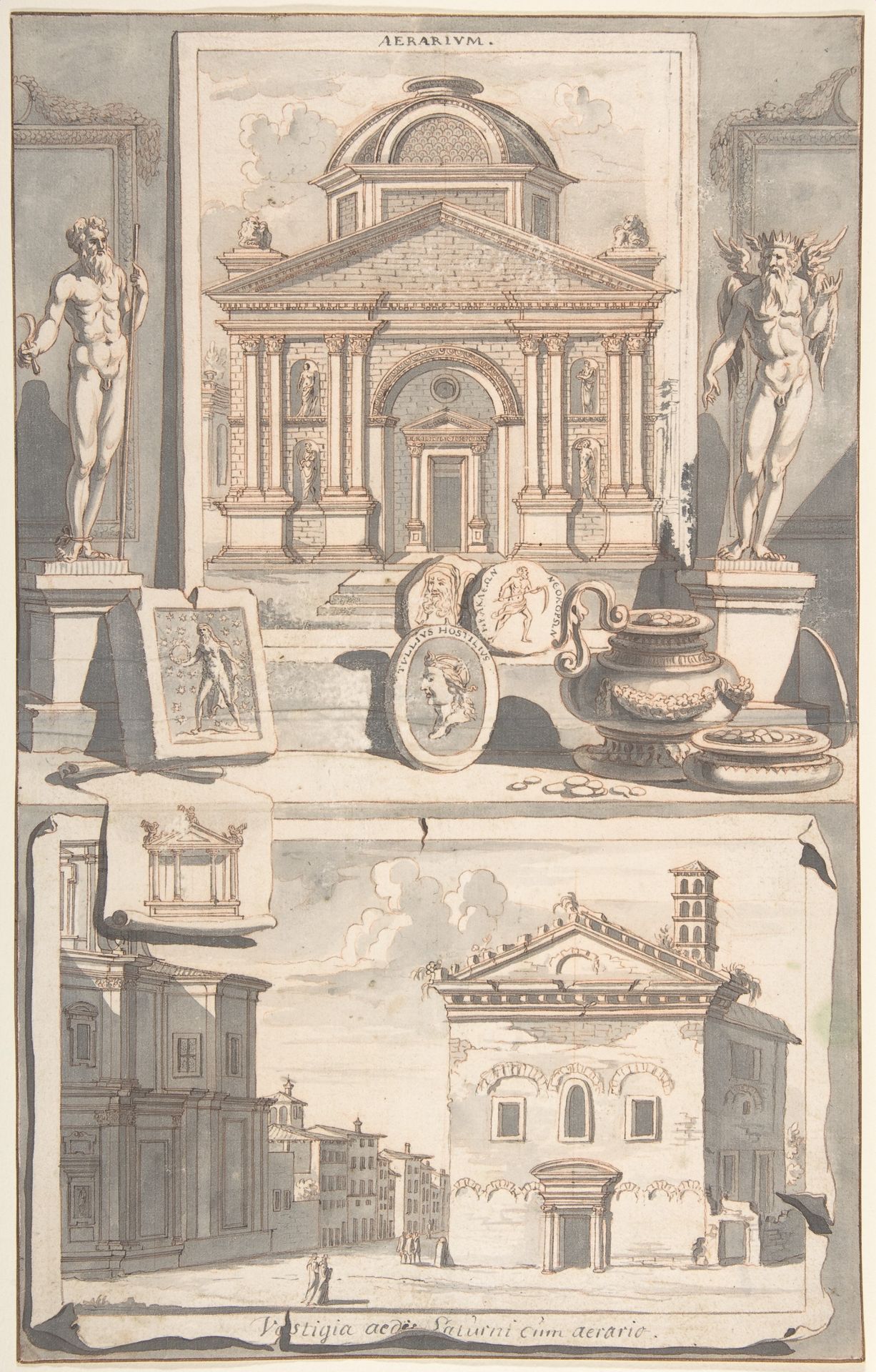 A Reconstruction of the Aerarium (above) and a View of the Ruins (below) by Jan Goeree