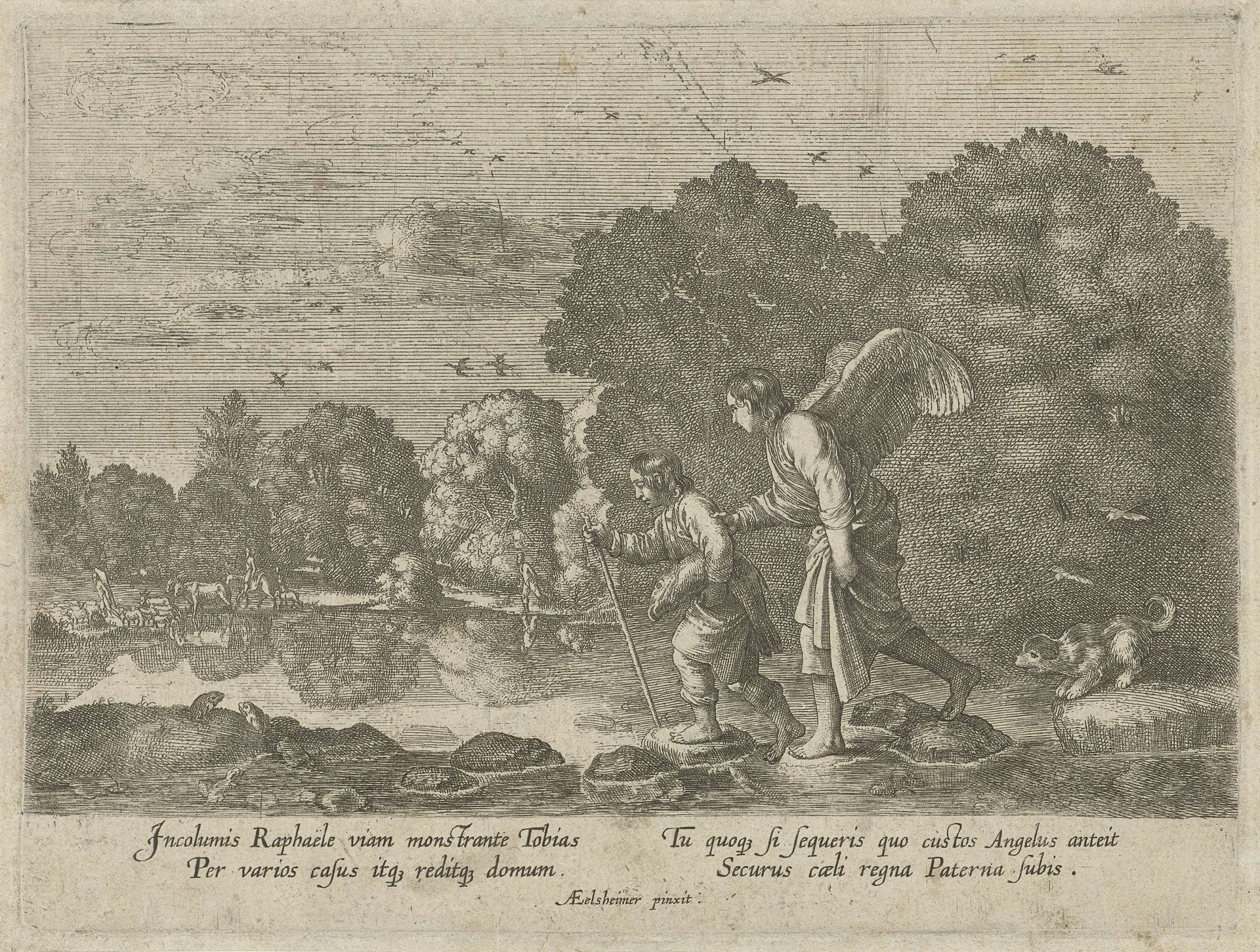 Tobias en de engel bij een rivier by Anonymous