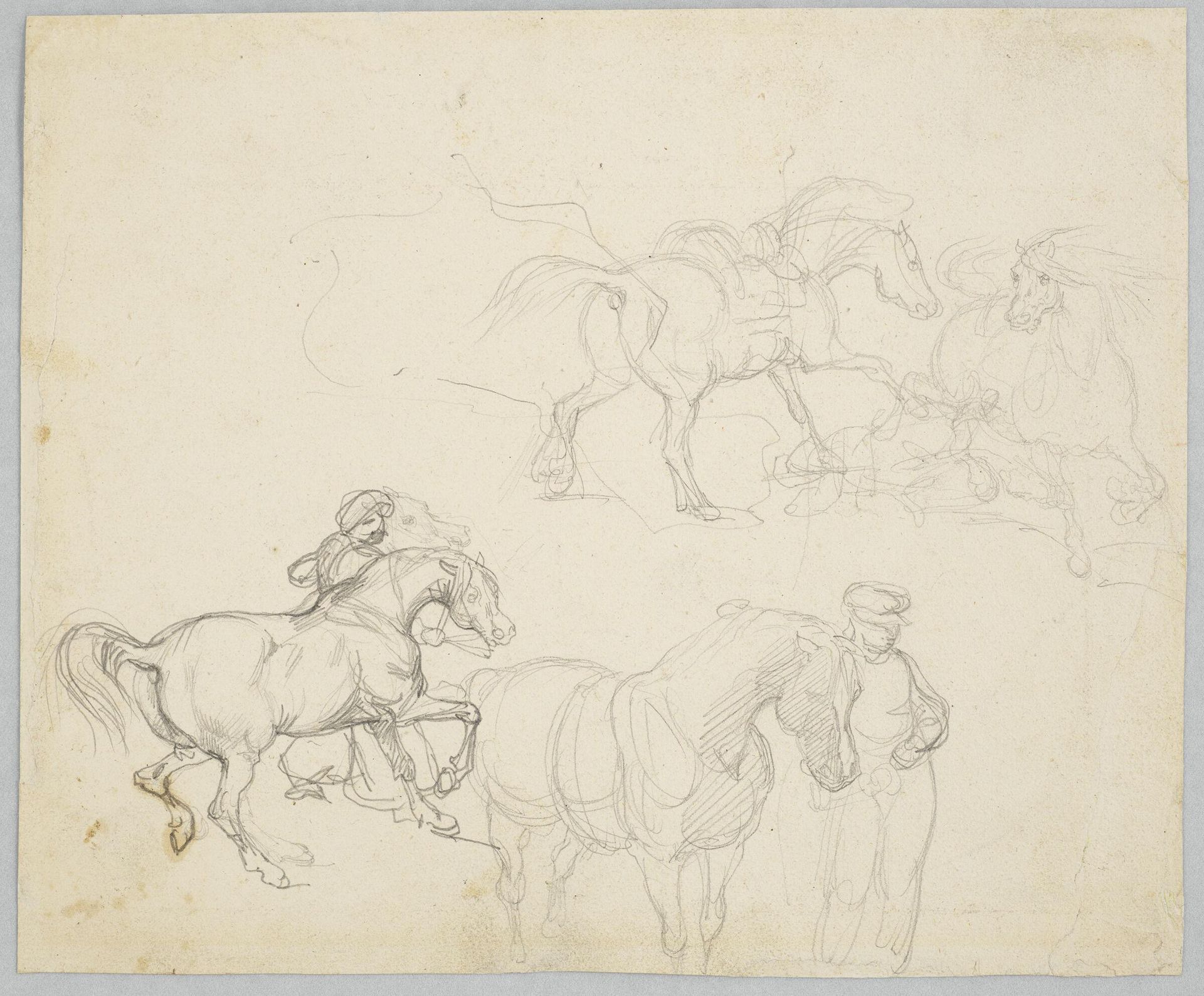 Studies of Horses; verso: Two soldiers carrying wounded comrades by Théodore Géricault
