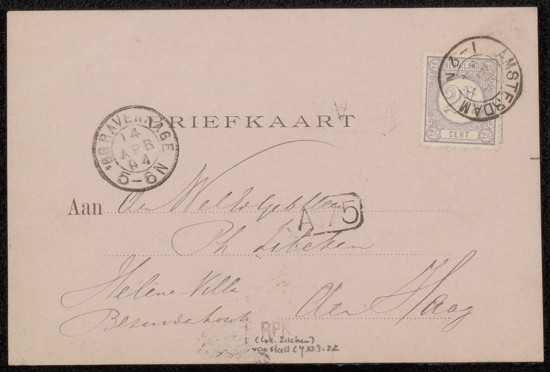 Briefkaart aan Philip Zilcken by Jacob Nicolaas van Hall