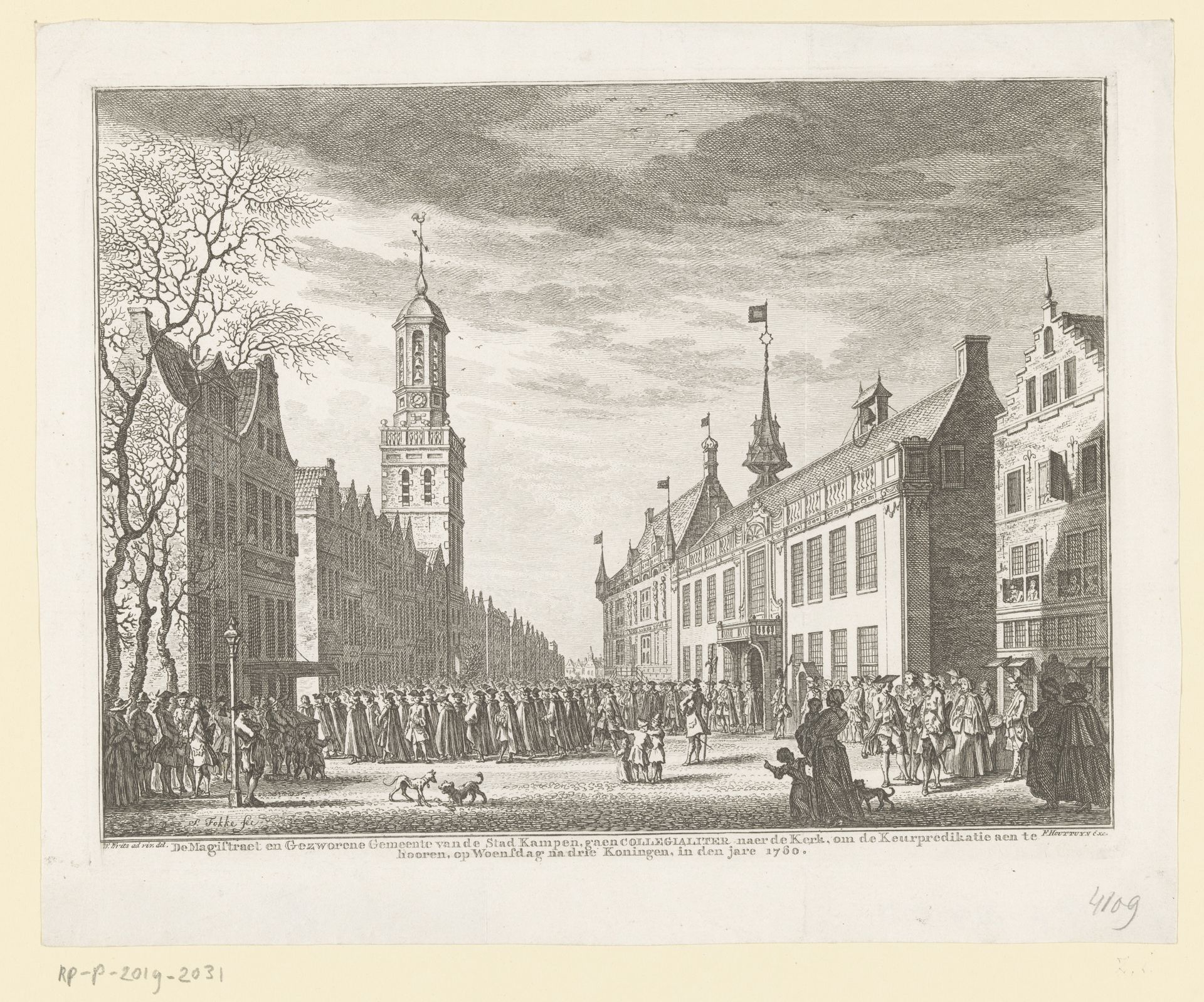 Magistraat van Kampen onderweg naar de keurpredikatie, 1760 by Simon Fokke