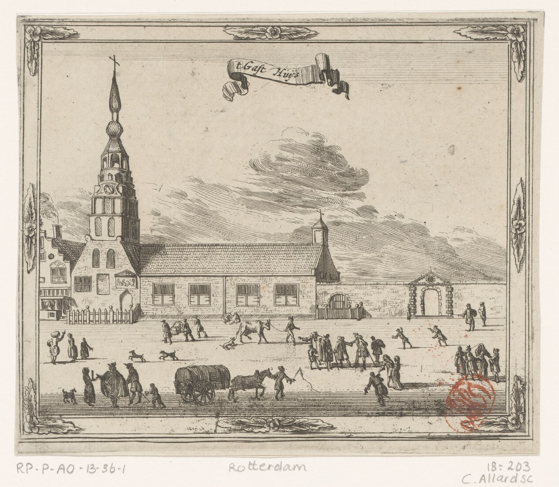 Gezicht op het Gasthuis te Rotterdam by Jacobus Harrewijn