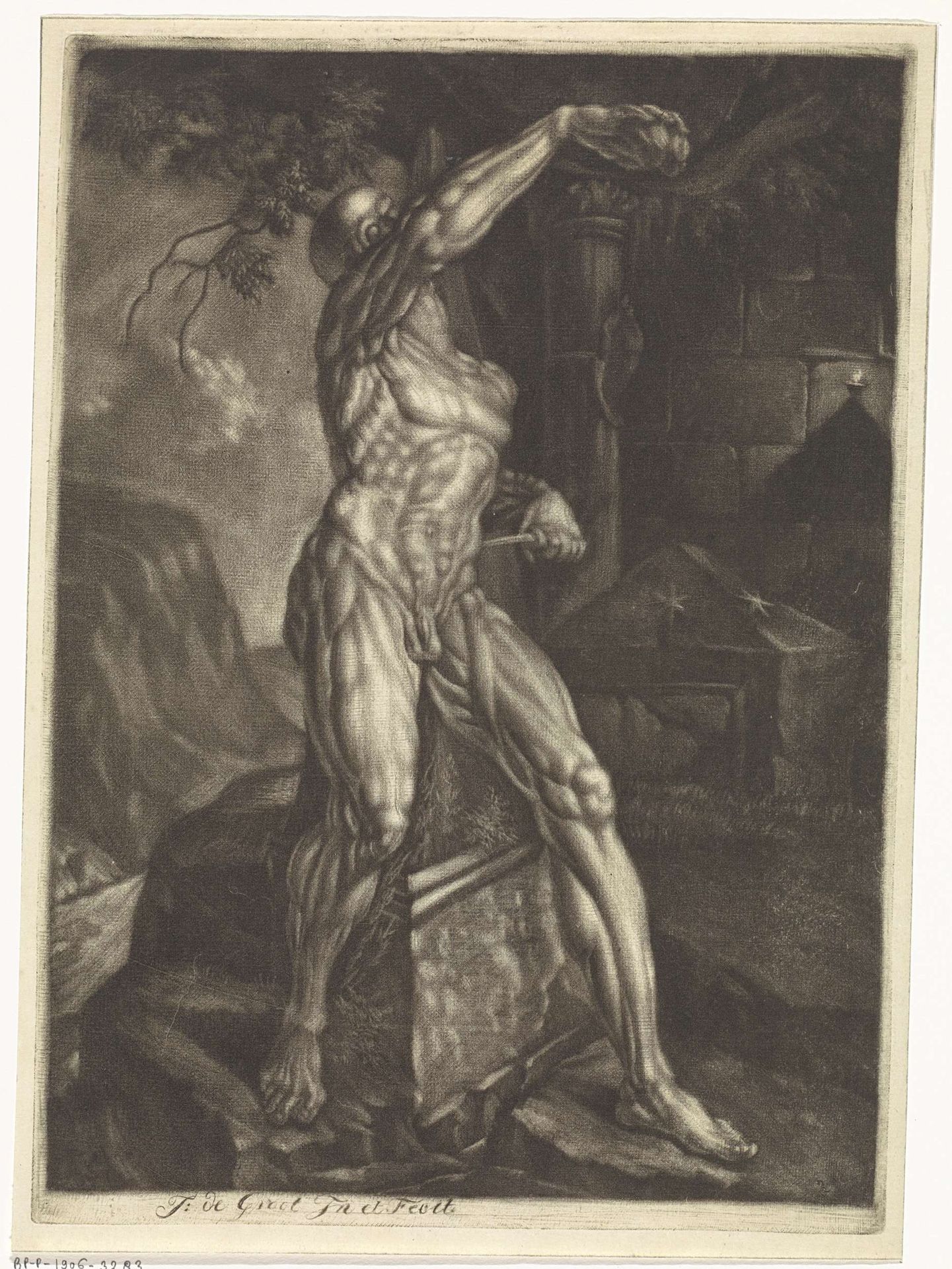 Anatomische voorstelling van een man die zich met een dolk in de zij steekt by Johannes de (II) Groot
