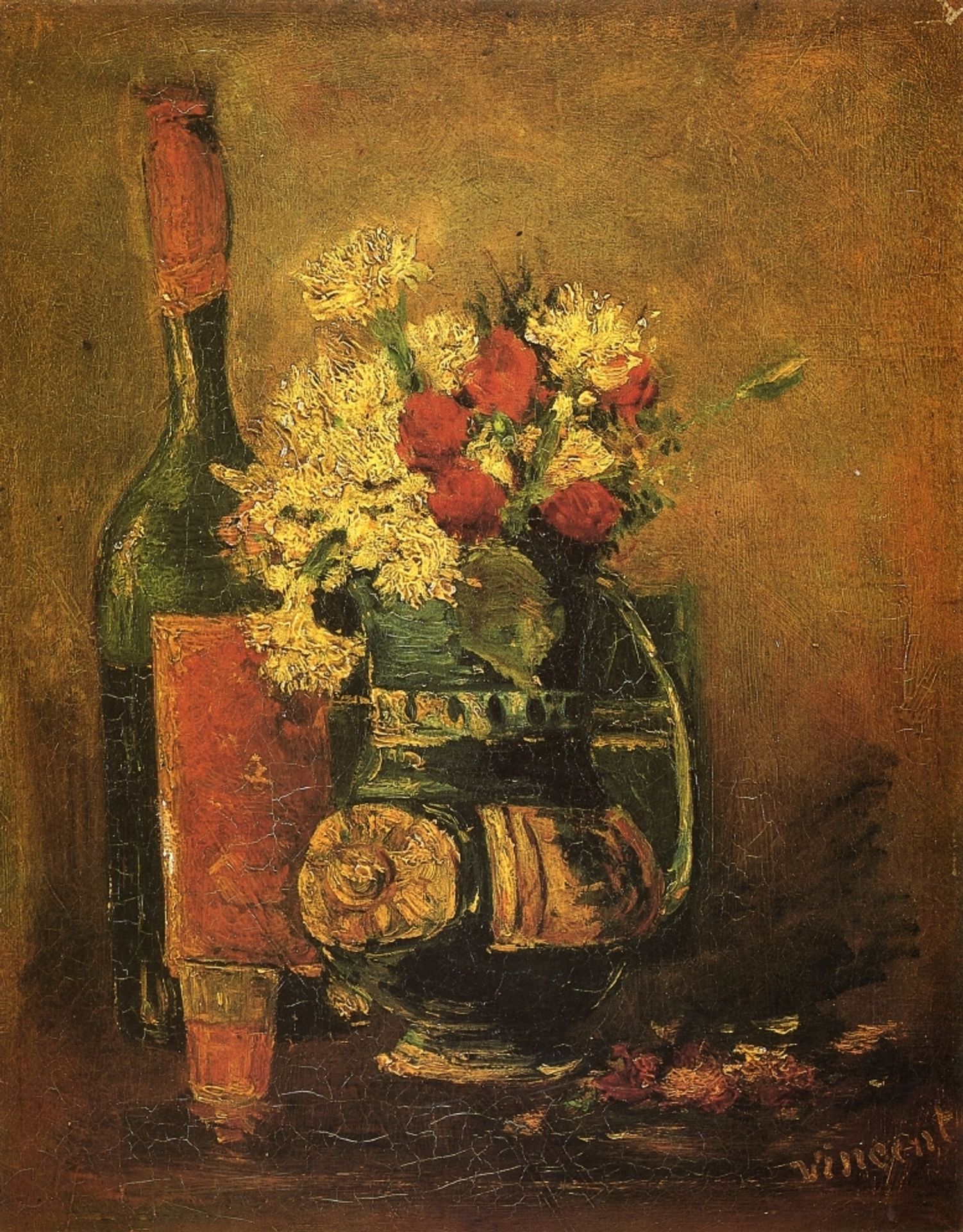 Vase with Carnations and Bottle by Vincent van Gogh