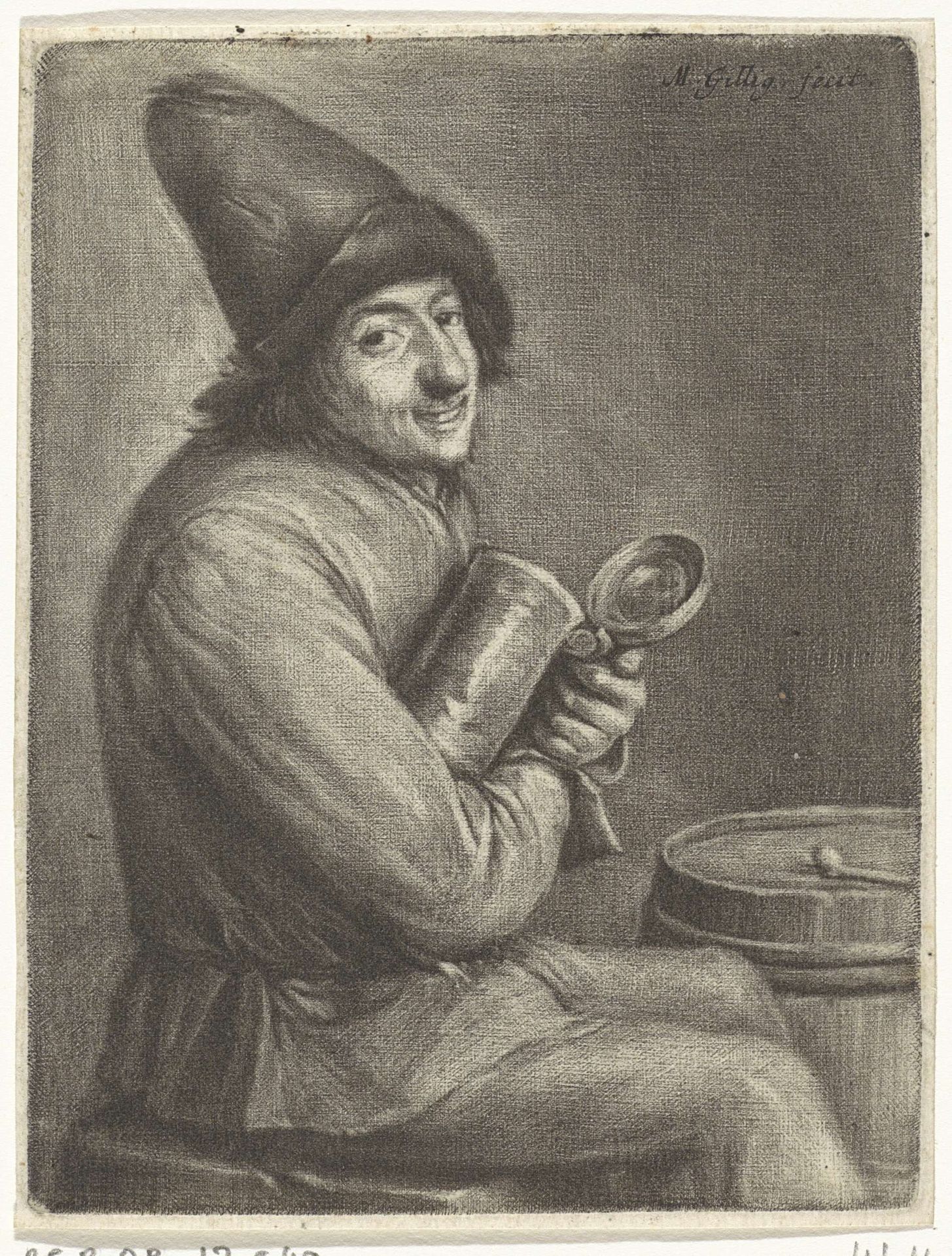 Man met een pul bij een ton by Michiel Gillig