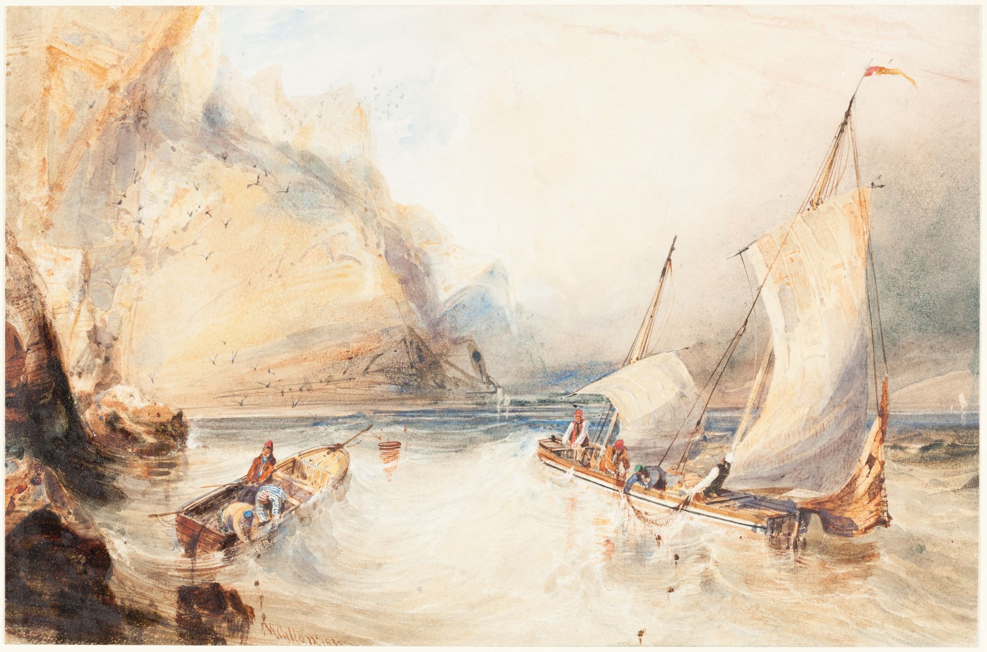 French Fishing Boats off a Rocky Coast by William Callow