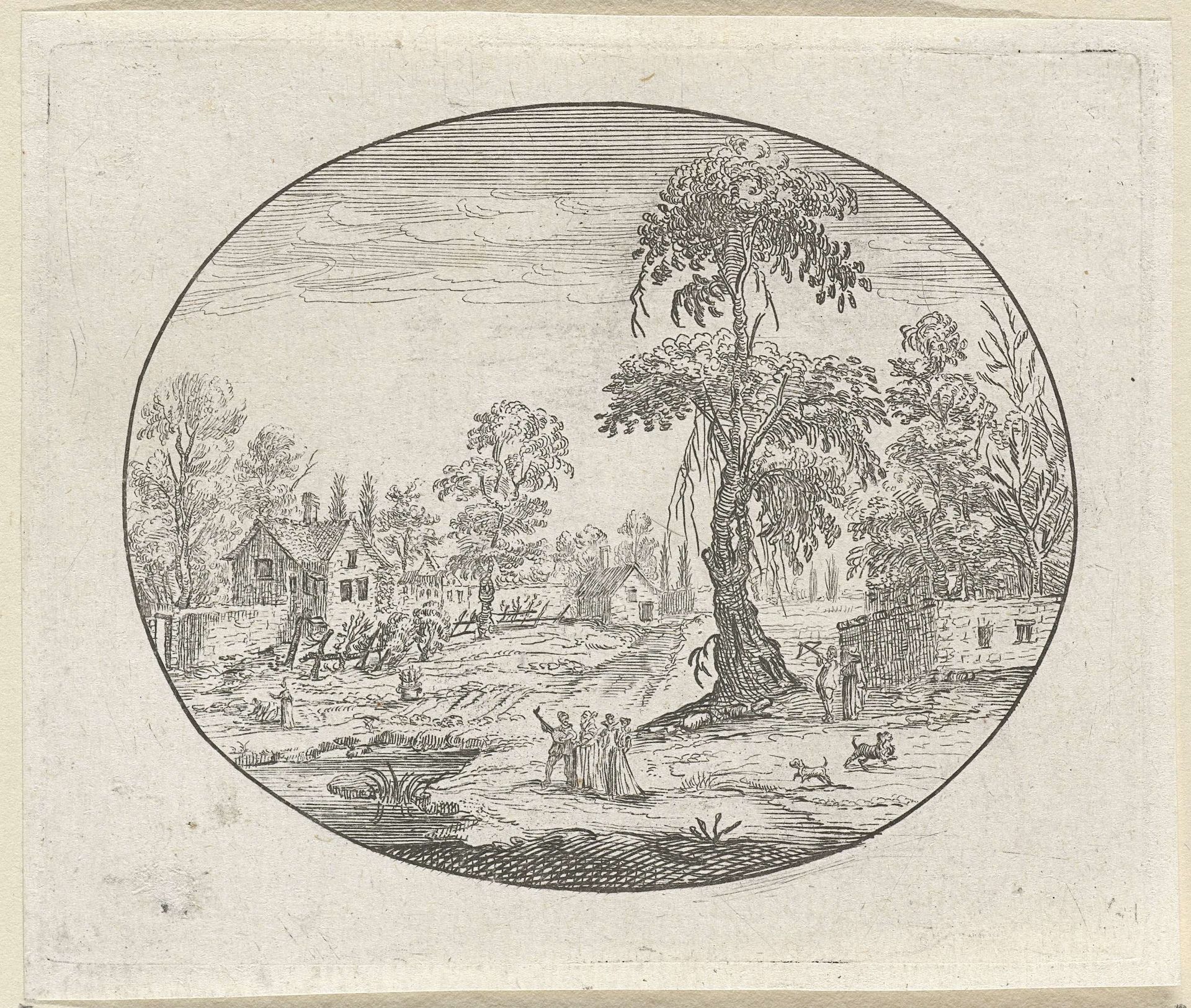 Landschap met figuren bij een boom by Chaerles de Hooch