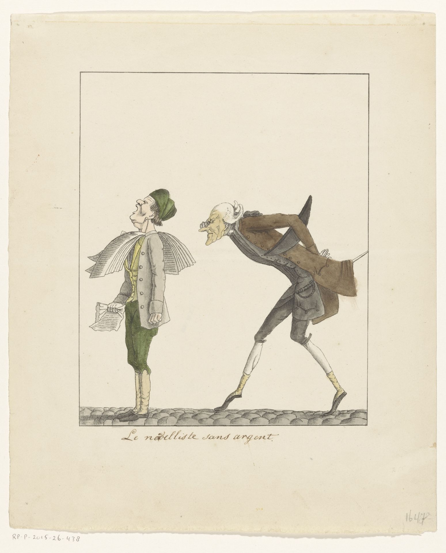 Man probeert de krant te lezen van de rug van een krantenjongen by Frans Jan baron van Heeckeren van Brandsenburg