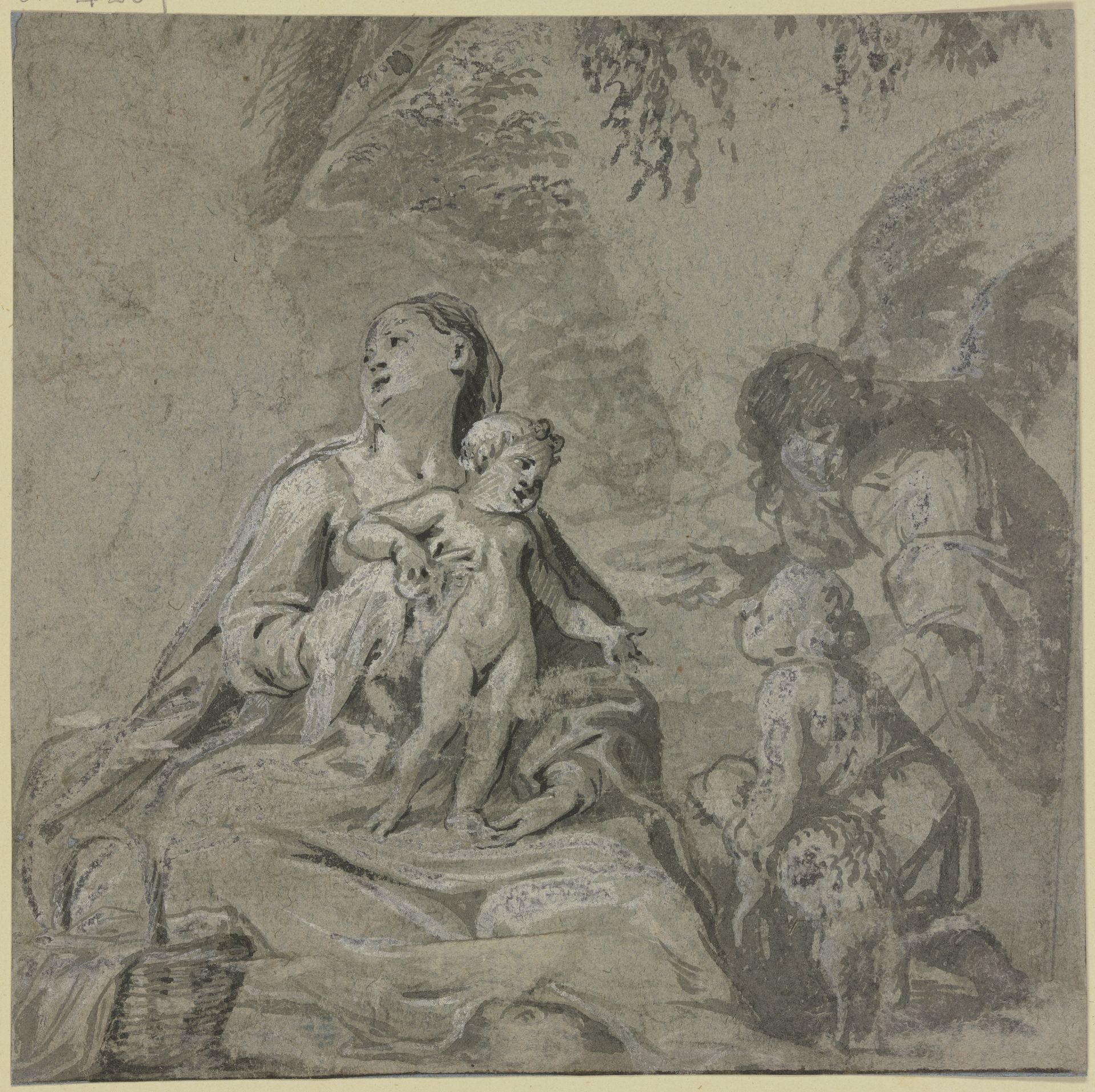 Madonna unter einem Baum, ein Engel führt ihr den Johannesknaben mit dessen Lamm zu by Carlo Maratti