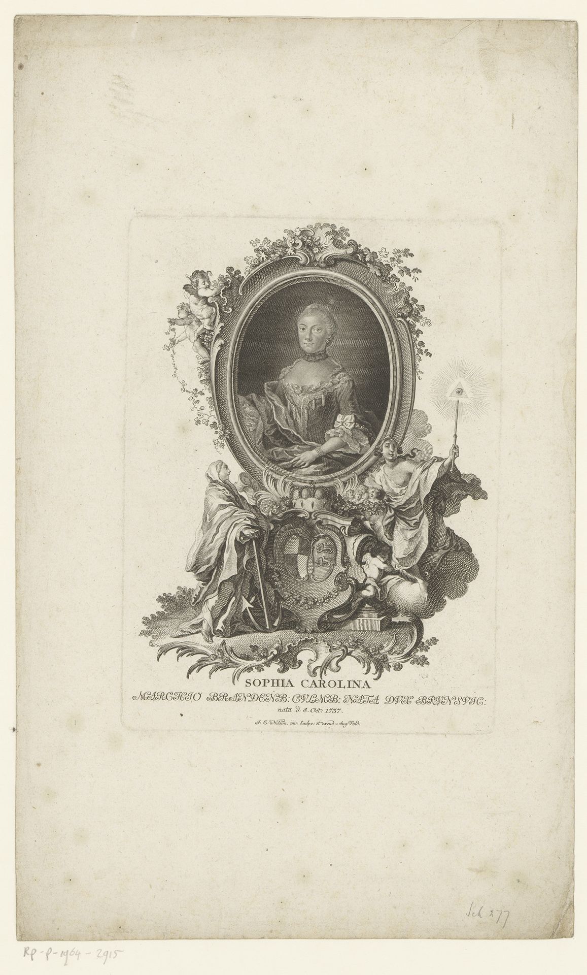 Portret van Sophie Caroline Marie, Markgräfin von Brandenburg-Bayreuth by Johann Esaias Nilson