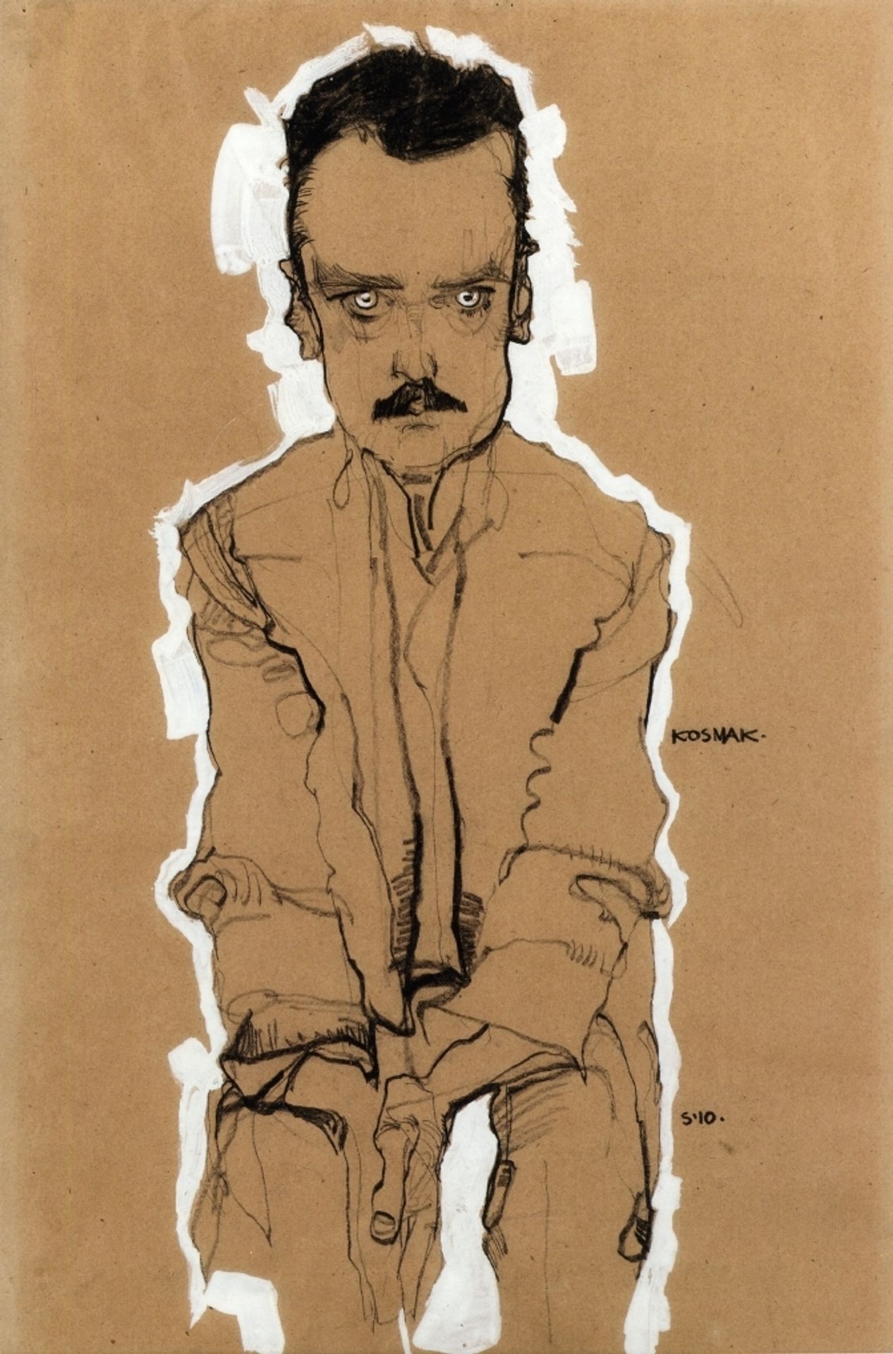 Portrait of Eduard Kosmack, Frontal, with Clasped Hands by Egon Schiele