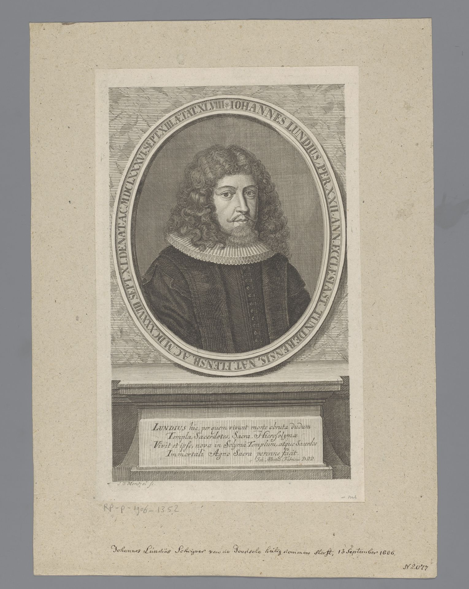 Portret van Johannes Lundius by Johann Georg Mentzel
