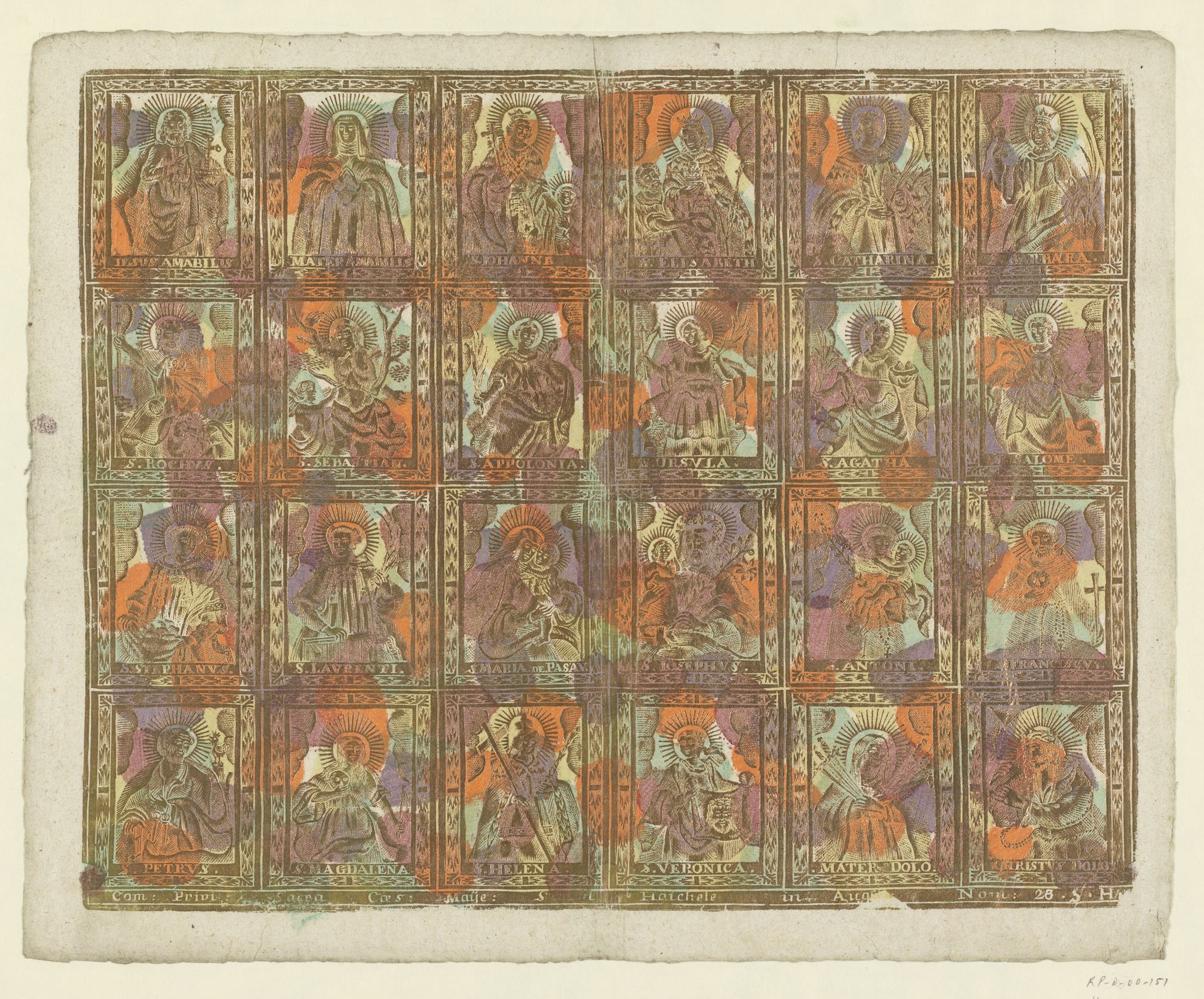 Blad met 24 heiligen in vier rijen by Simon Haichele