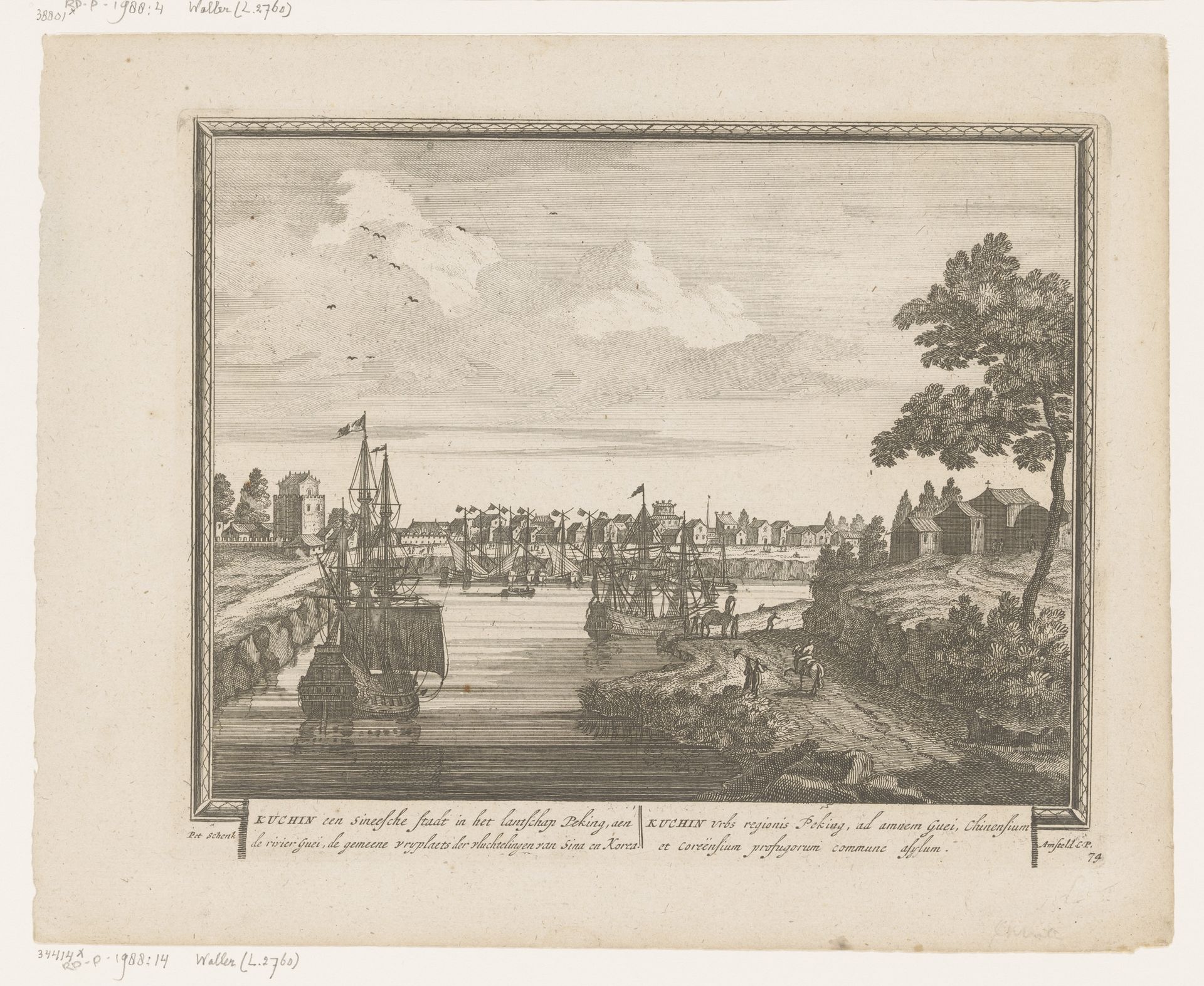 Gezicht op de Chinese stad Tianjin by Petrus Schenk