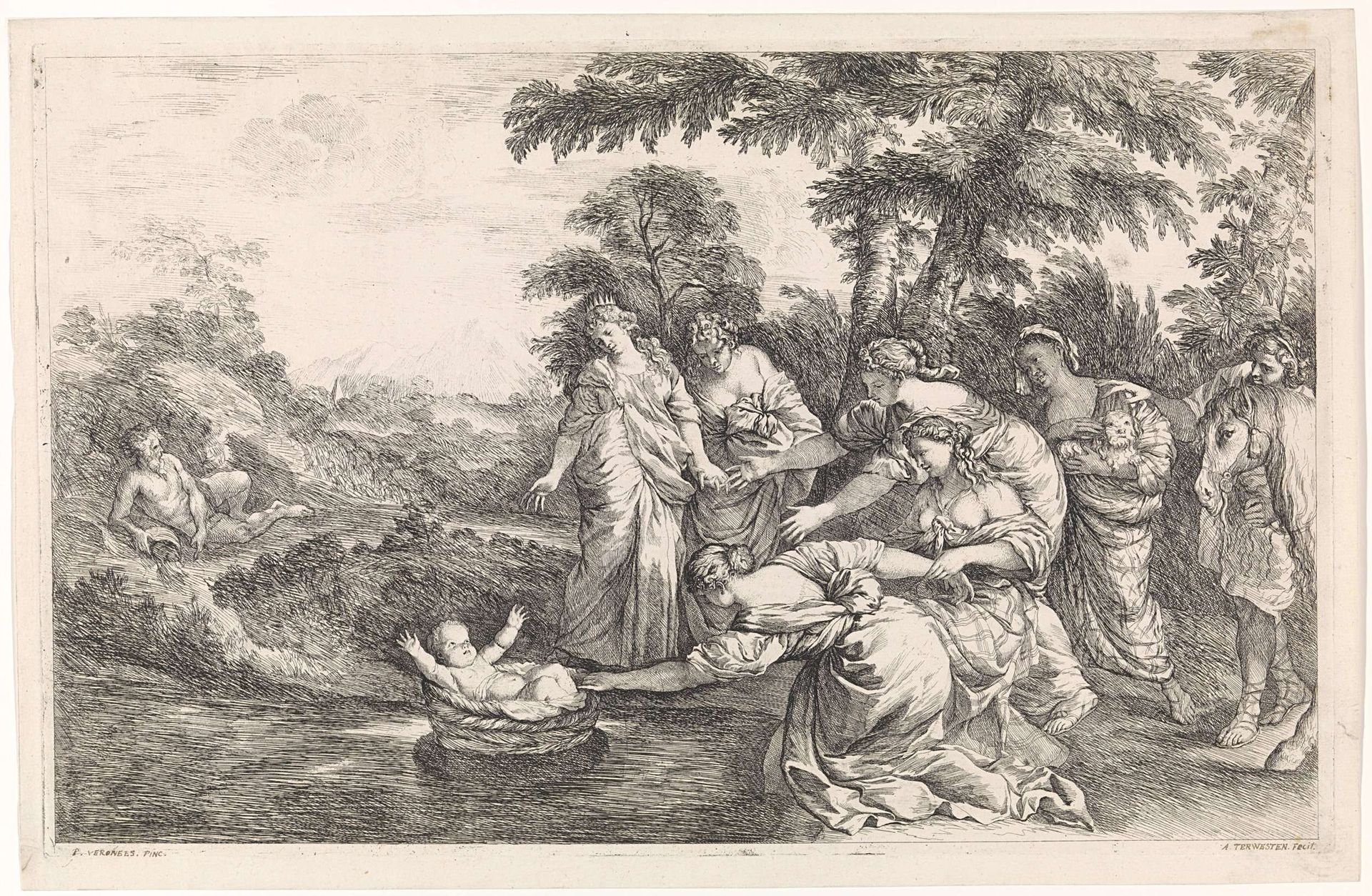 Mozes wordt gevonden door de dochter van de farao by Augustinus (I) Terwesten