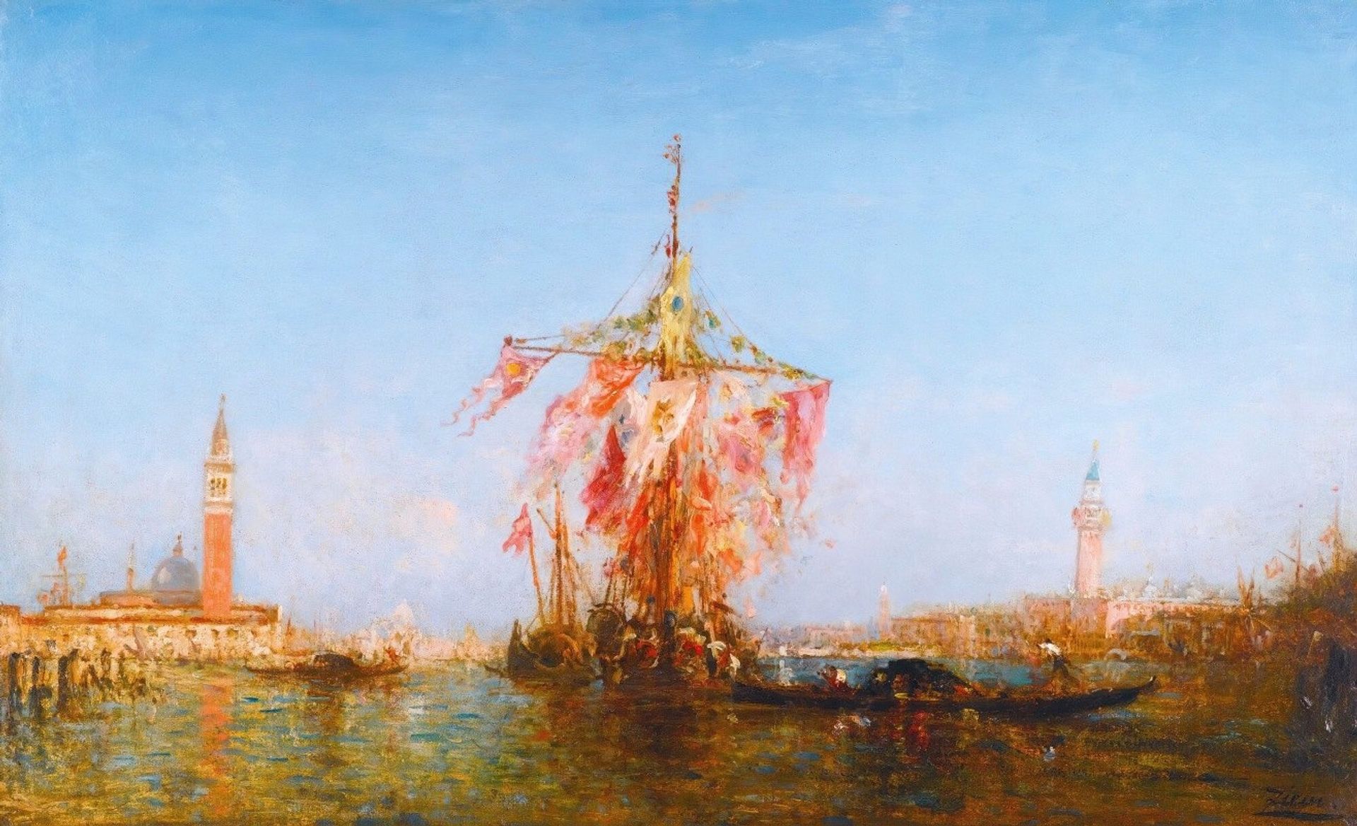 Bateau Pavoisé Sur Le Bassin, Venise by Félix Ziem