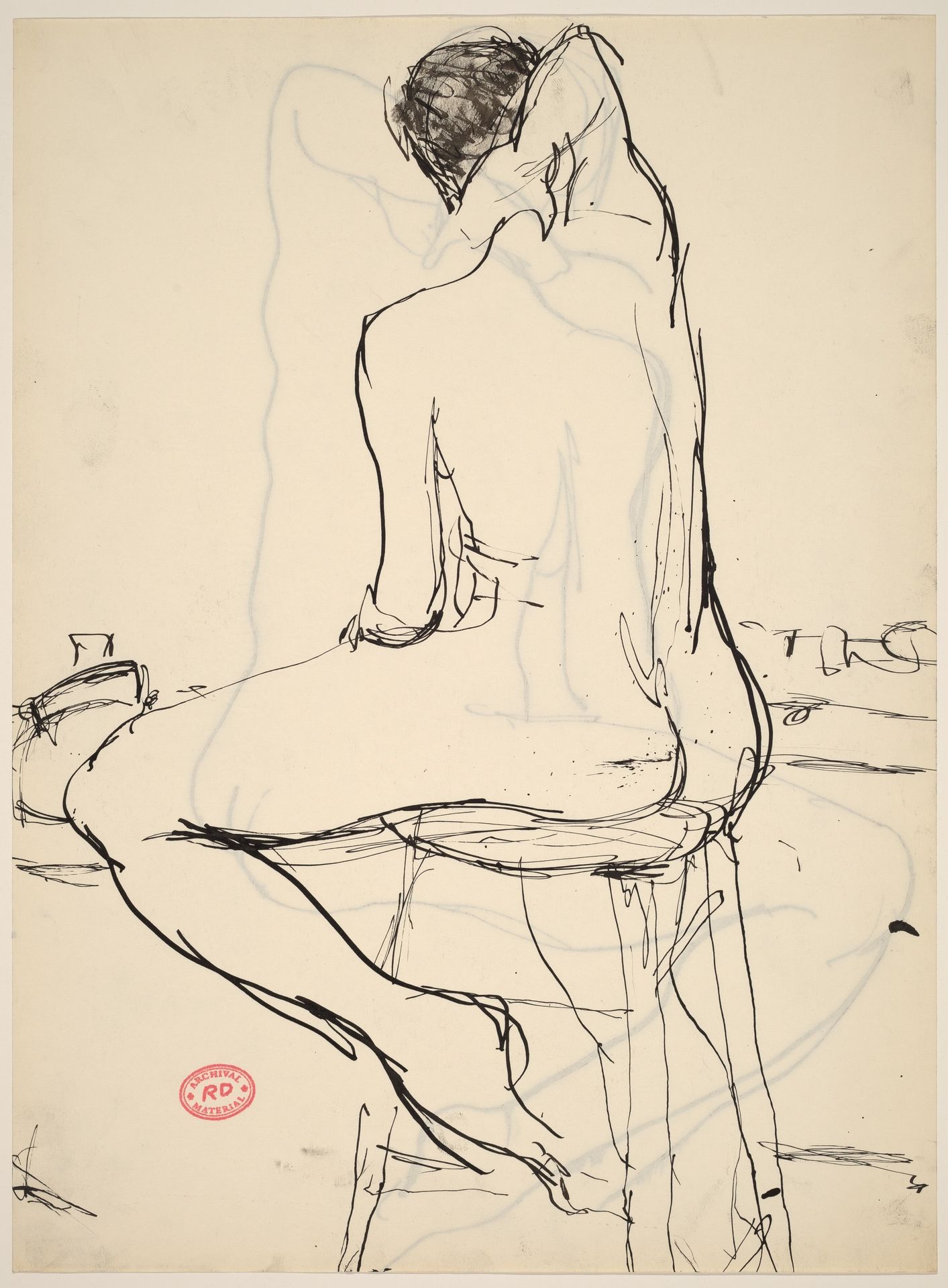 Untitled [nude seated on a stool with her right arm over her head] [recto] by Richard Diebenkorn