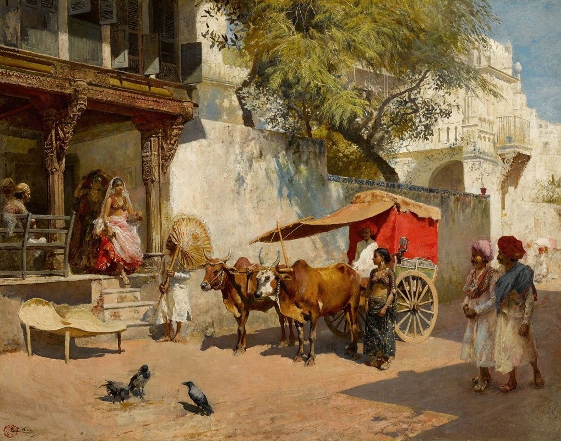 Nautch girls and bullock gharry, ahmedabad by Edwin Lord Weeks