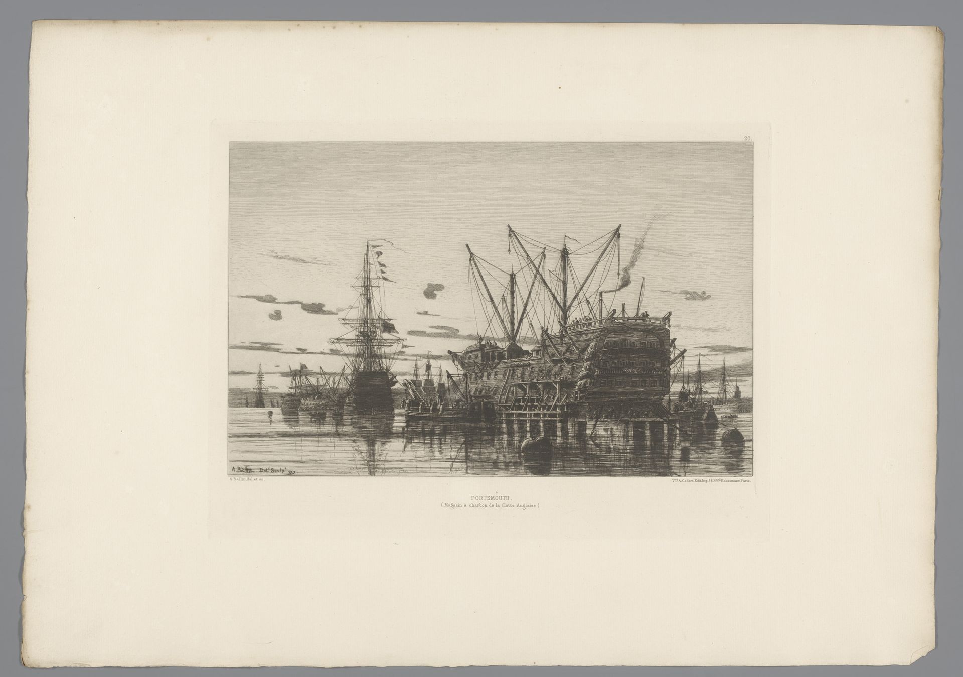 Gezicht op schepen in Portsmouth by Auguste Ballin