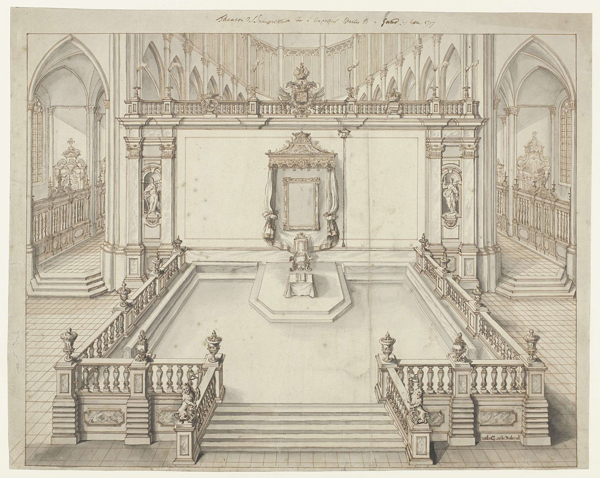 Troonzaal in de St.-Bavokerk te Gent voor de inhuldiging van Karel VI, Duits keizer, in 1717 by Jacob Colin