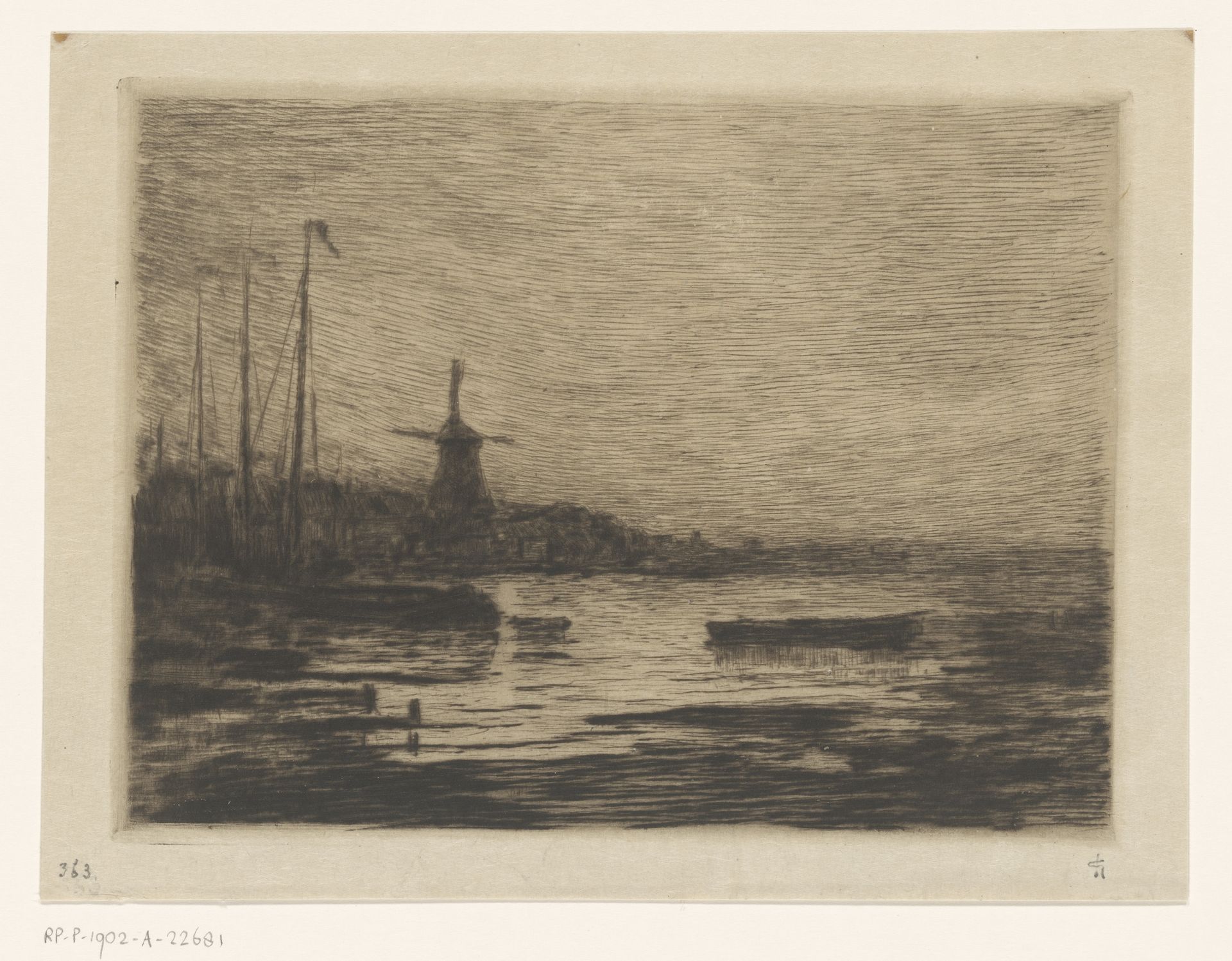 Gezicht op Zwijndrecht bij avond by Carel Nicolaas Storm van 's-Gravesande