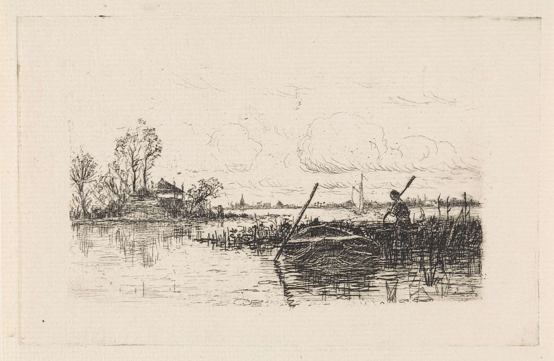 Landschap met een man bij een roeiboot by Elias Stark