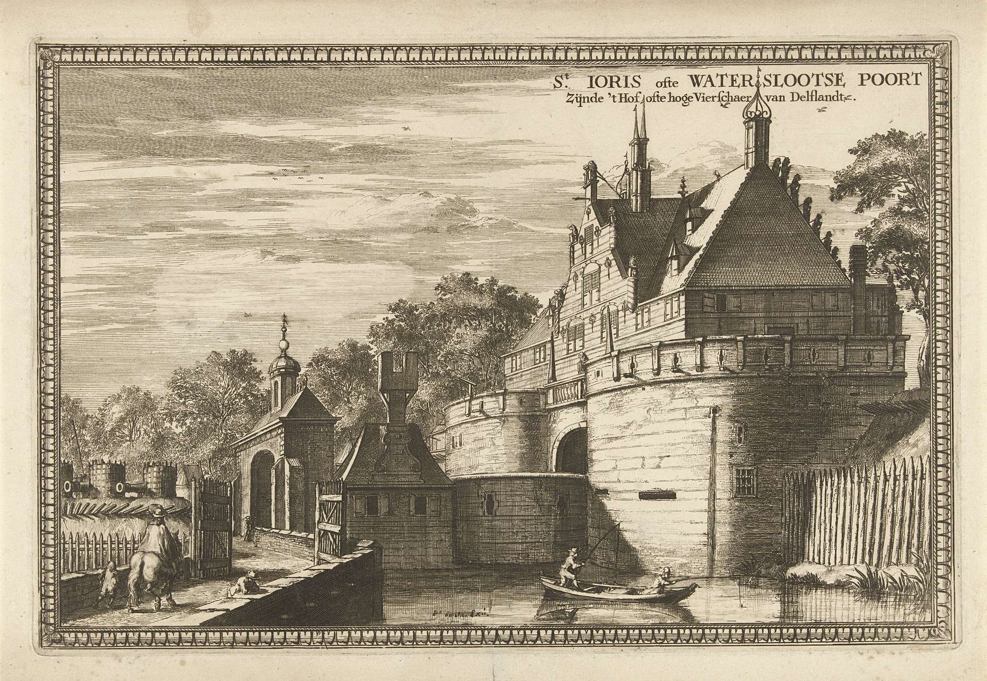Gezicht op Waterslootse Poort te Delft by Coenraet Decker