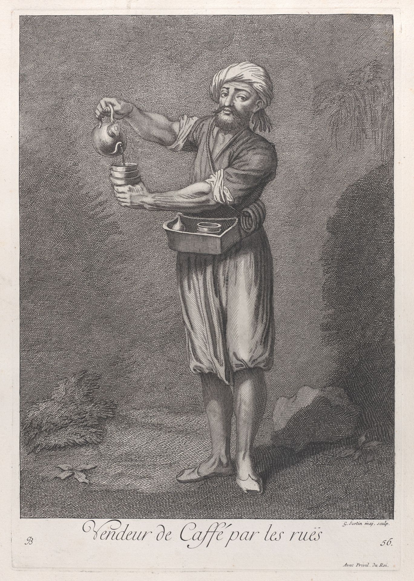 Vendeur de Caffé par les ruës, plate 56 from "Recueil de cent estampes représentent differentes nations du Levant" by Jean Baptiste Vanmour