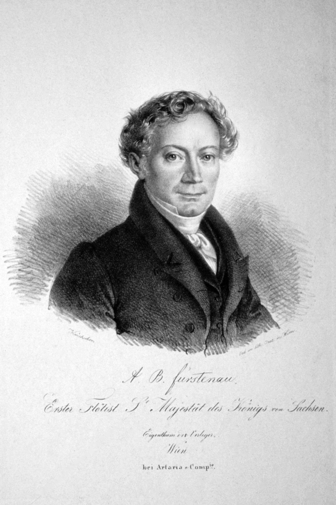 Anton Bernhard Fürstenau, German flutist and composer by Josef Kriehuber