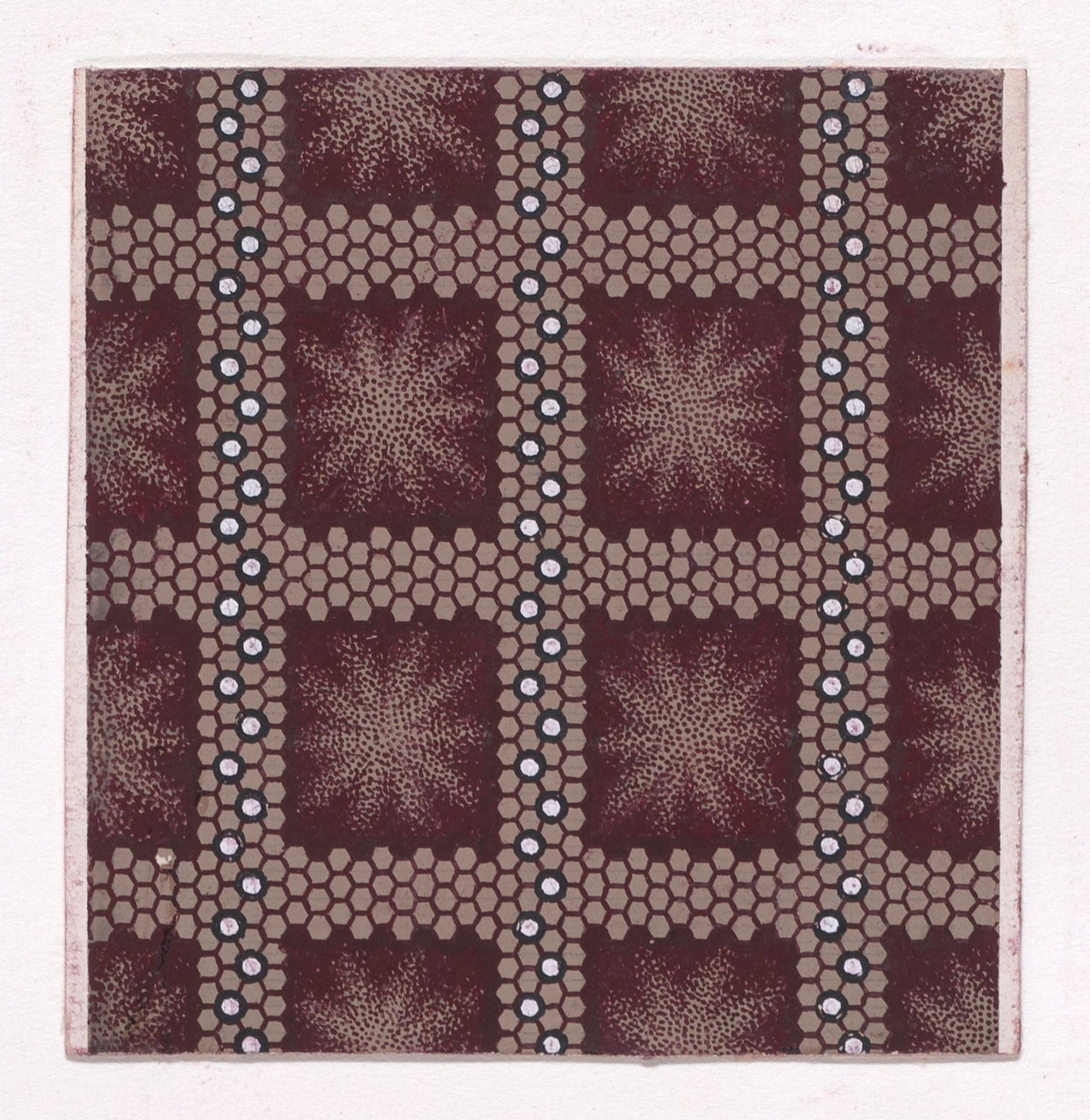 Textile Design with a Checked Pattern of Intersecting Honeycomb Lines and Vertical Stripes of Pearls by Anonymous