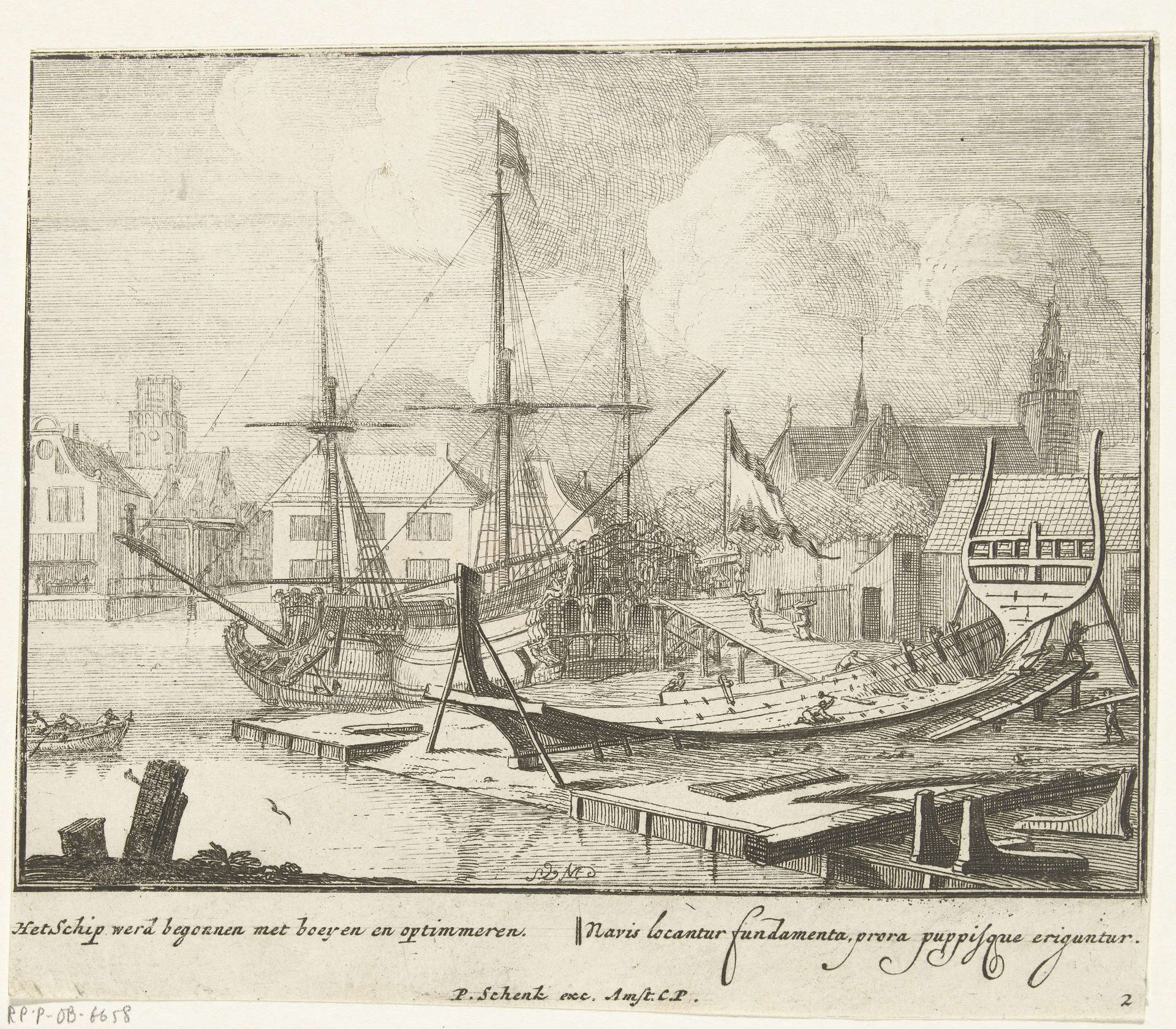 De opbouw van het schip, plaat nr. 2, ca. 1700 by Sieuwert van der Meulen