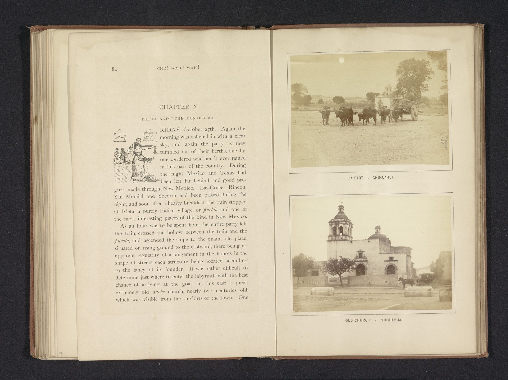 Gezicht op een ossenwagen en een kerk in Chihuahua by R.D. Cleveland