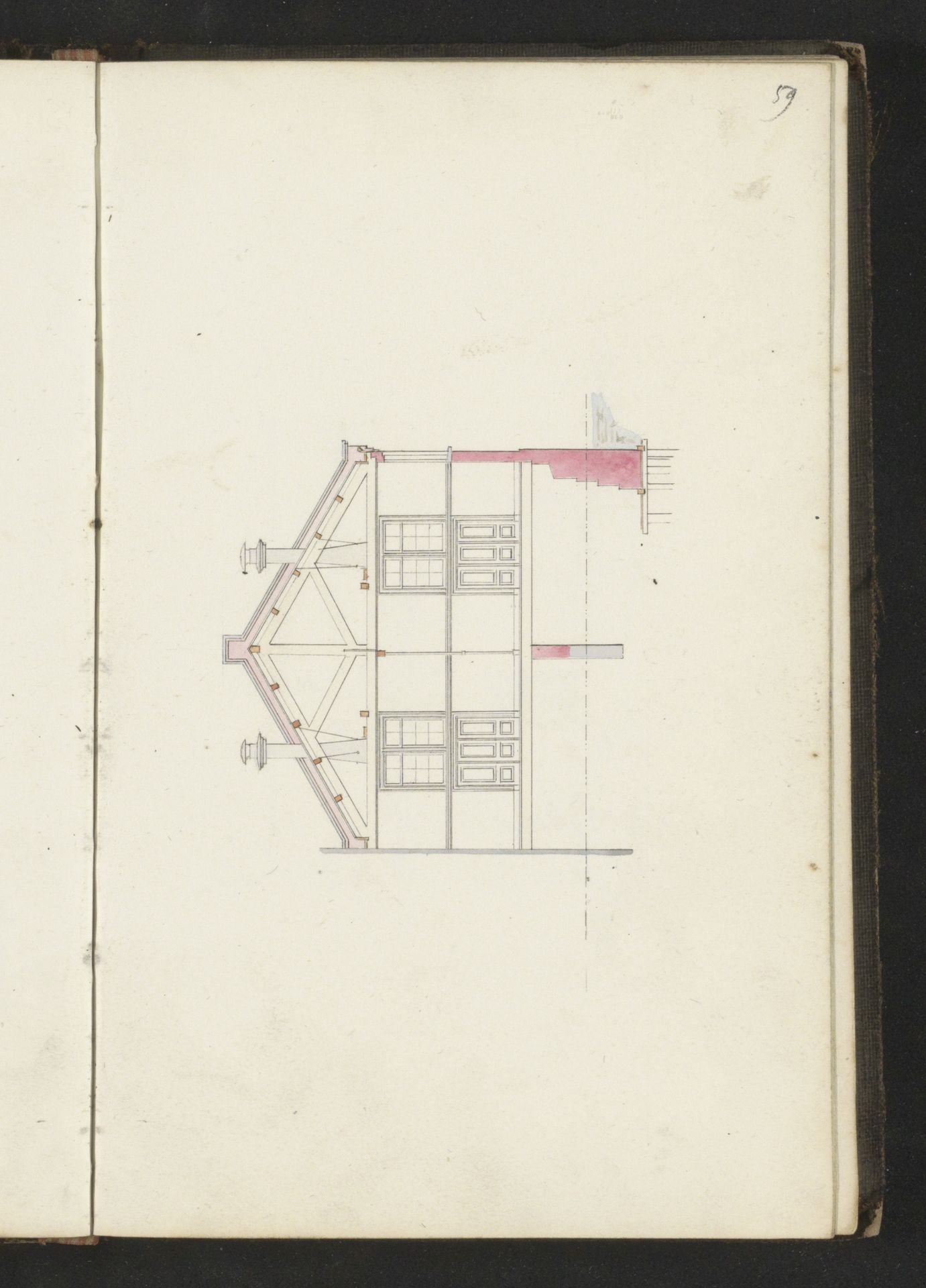 Doorsnede van een gebouw over de breedte by Willem Springer jr.