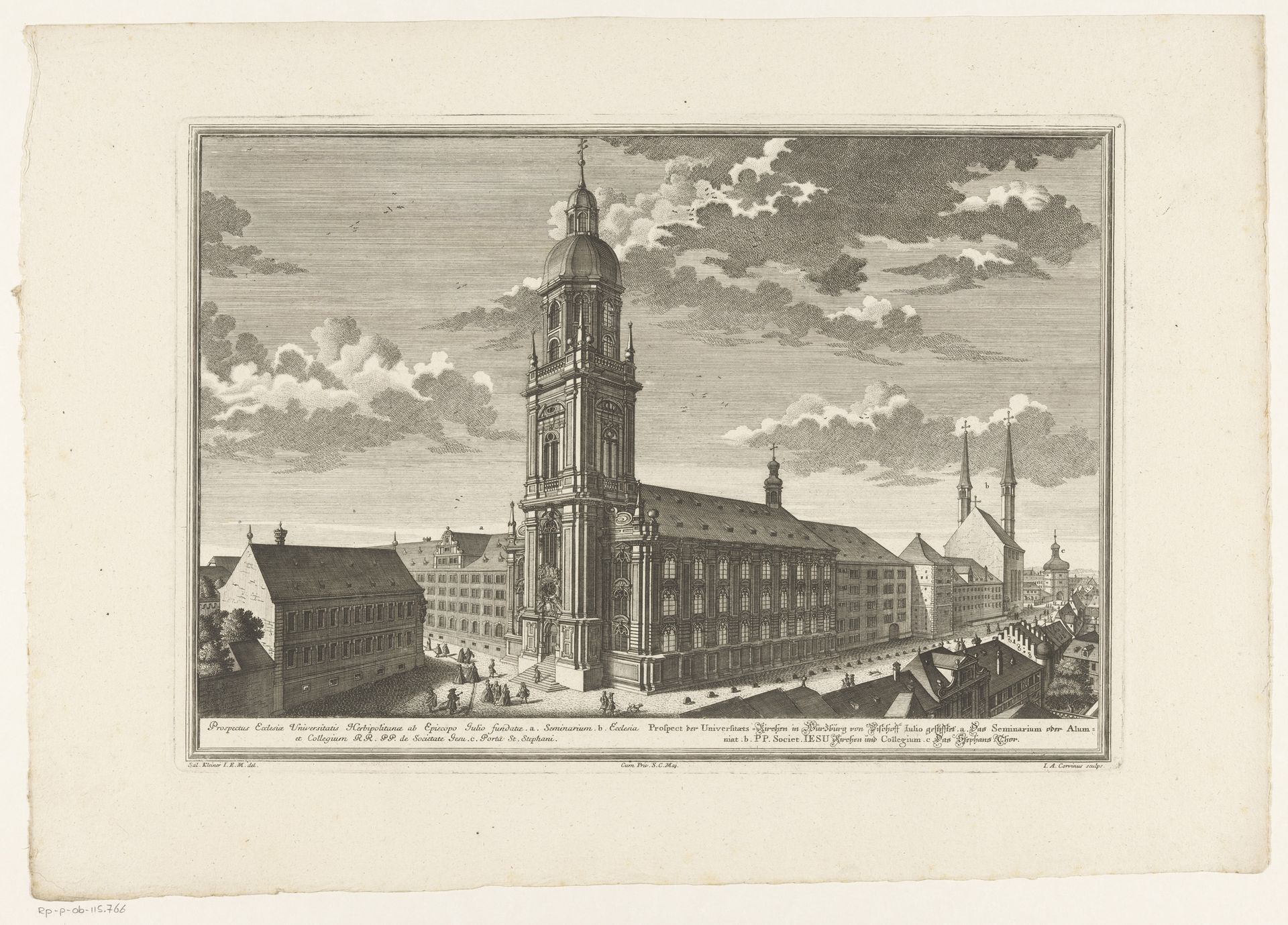 Gezicht op de Neubaukirche in Würzburg by Johann August Corvinus