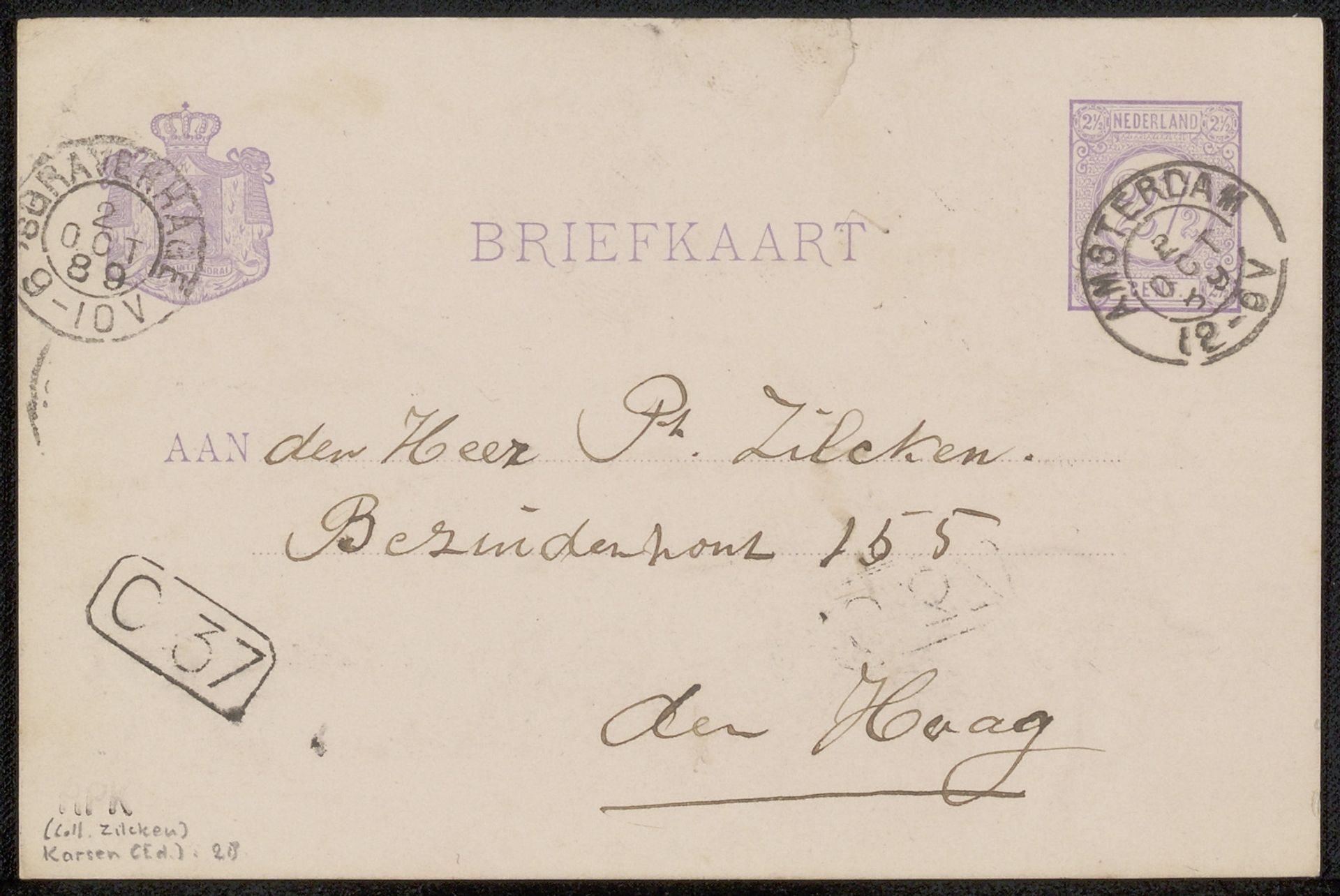 Briefkaart aan Philip Zilcken by Eduard Karsen