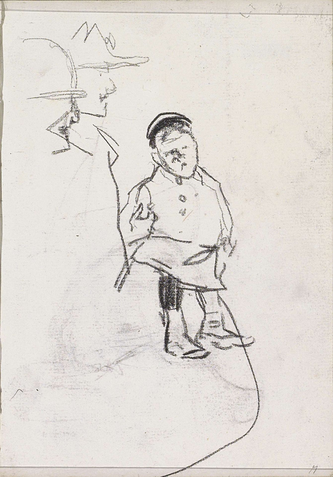Staande jongen en twee figuren, in profiel by Isaac Israels