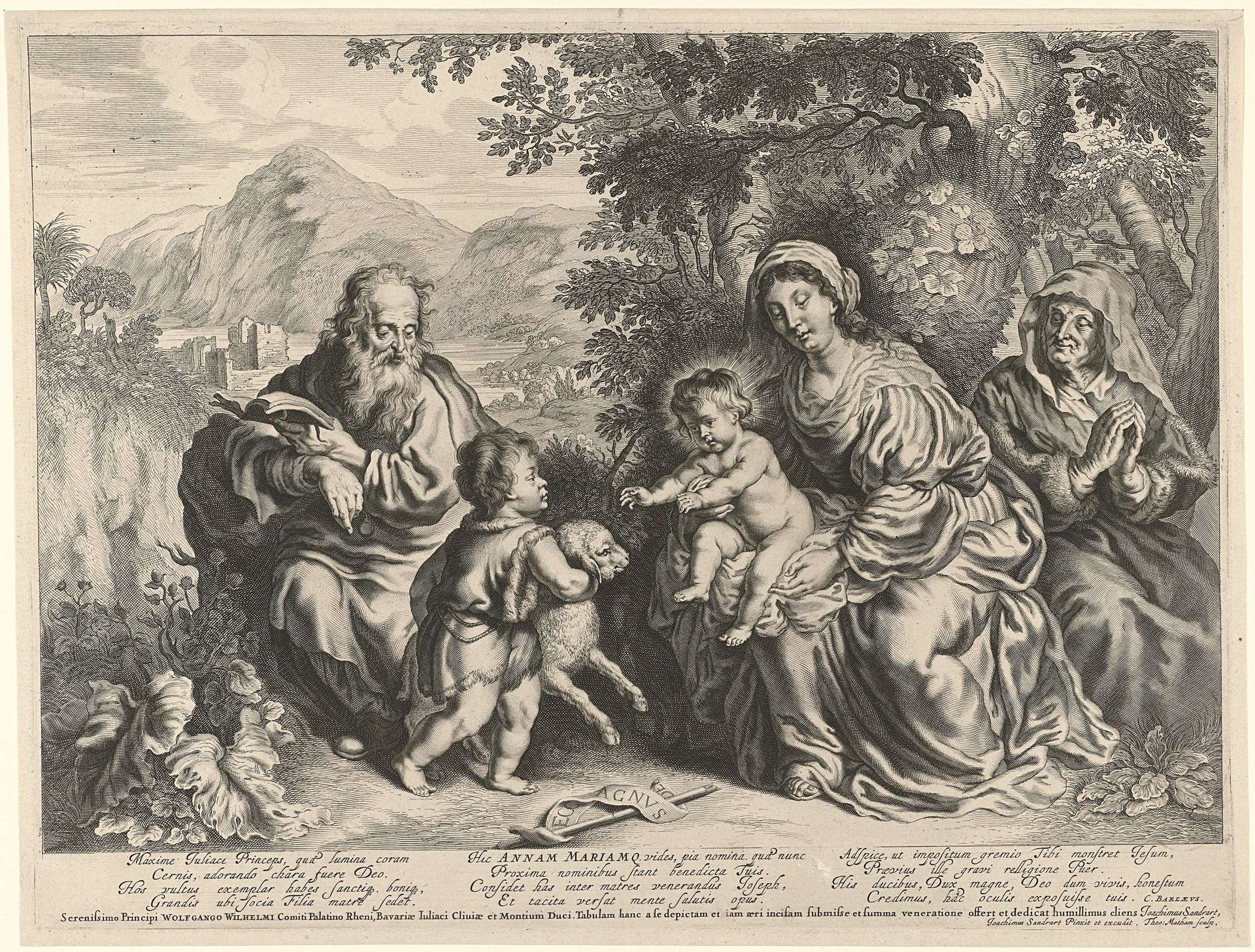 De Heilige Familie met Elisabet en Johannes de Doper in landschap by Theodor Matham