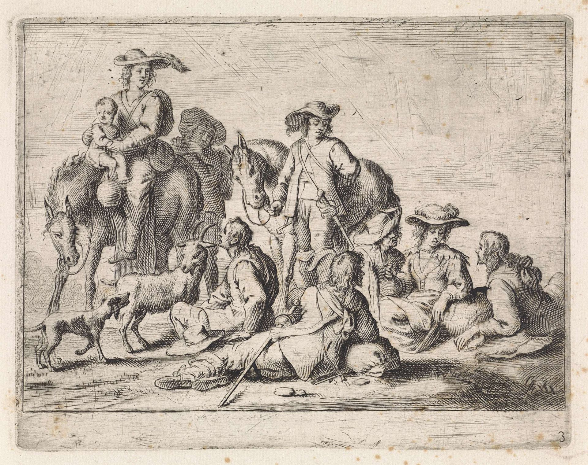 Rustend jachtgezelschap by Cornelis de Wael