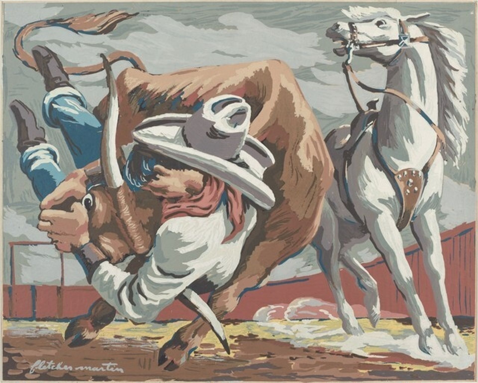 Untitled (Steer Wrestling at a Rodeo) by Fletcher Martin
