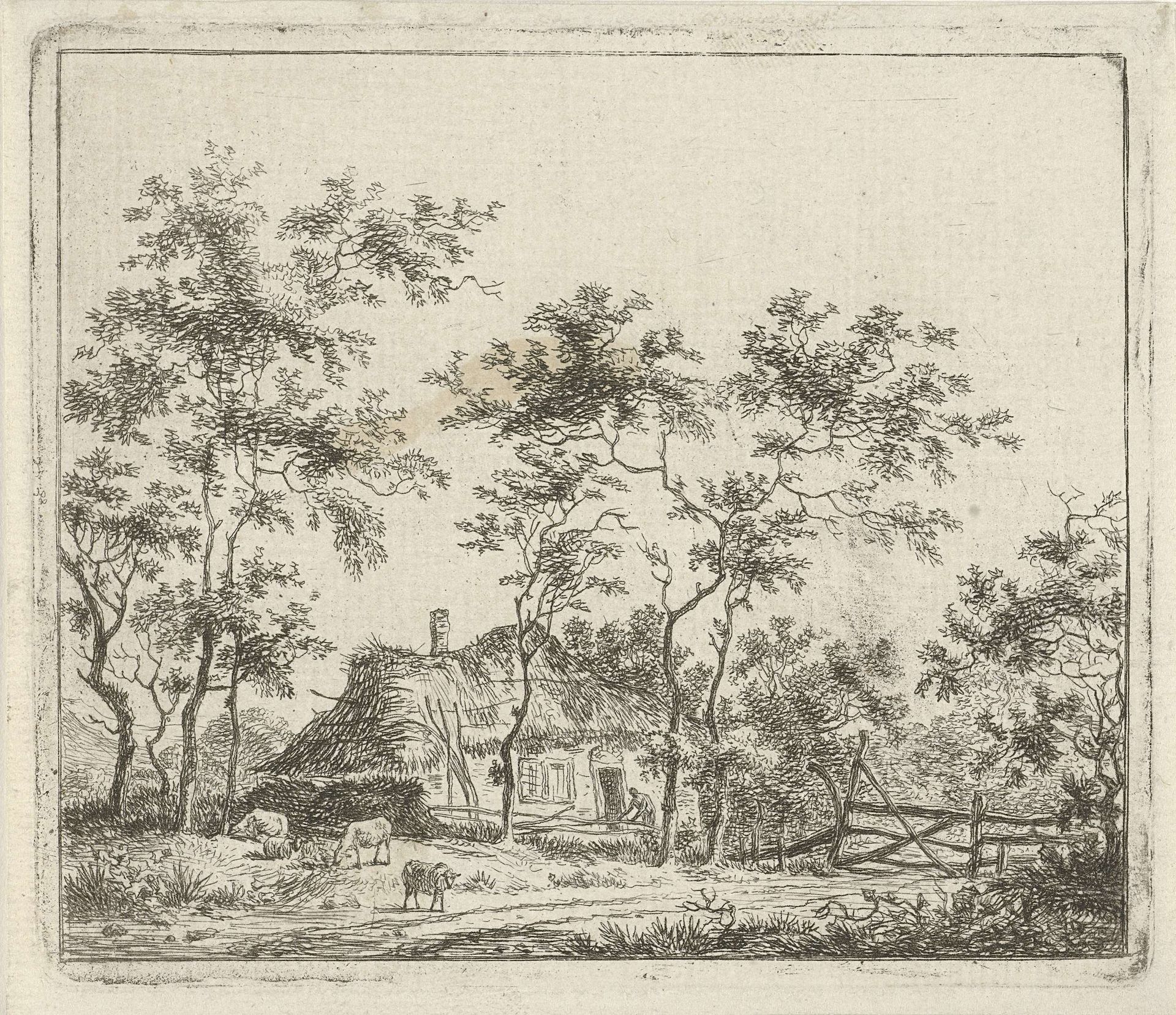 Boerderij met vier schapen by Hermanus Fock