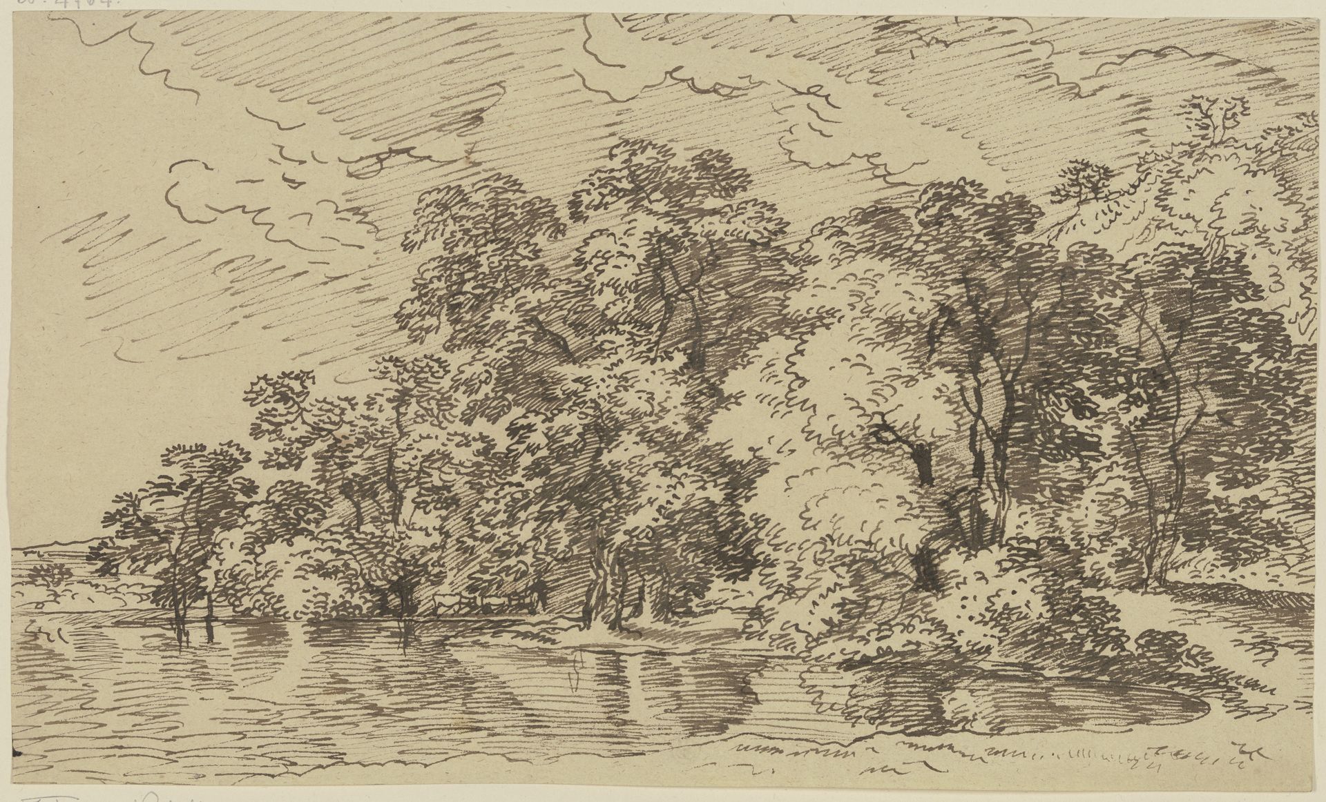 Riverbank with trees by Franz Kobell