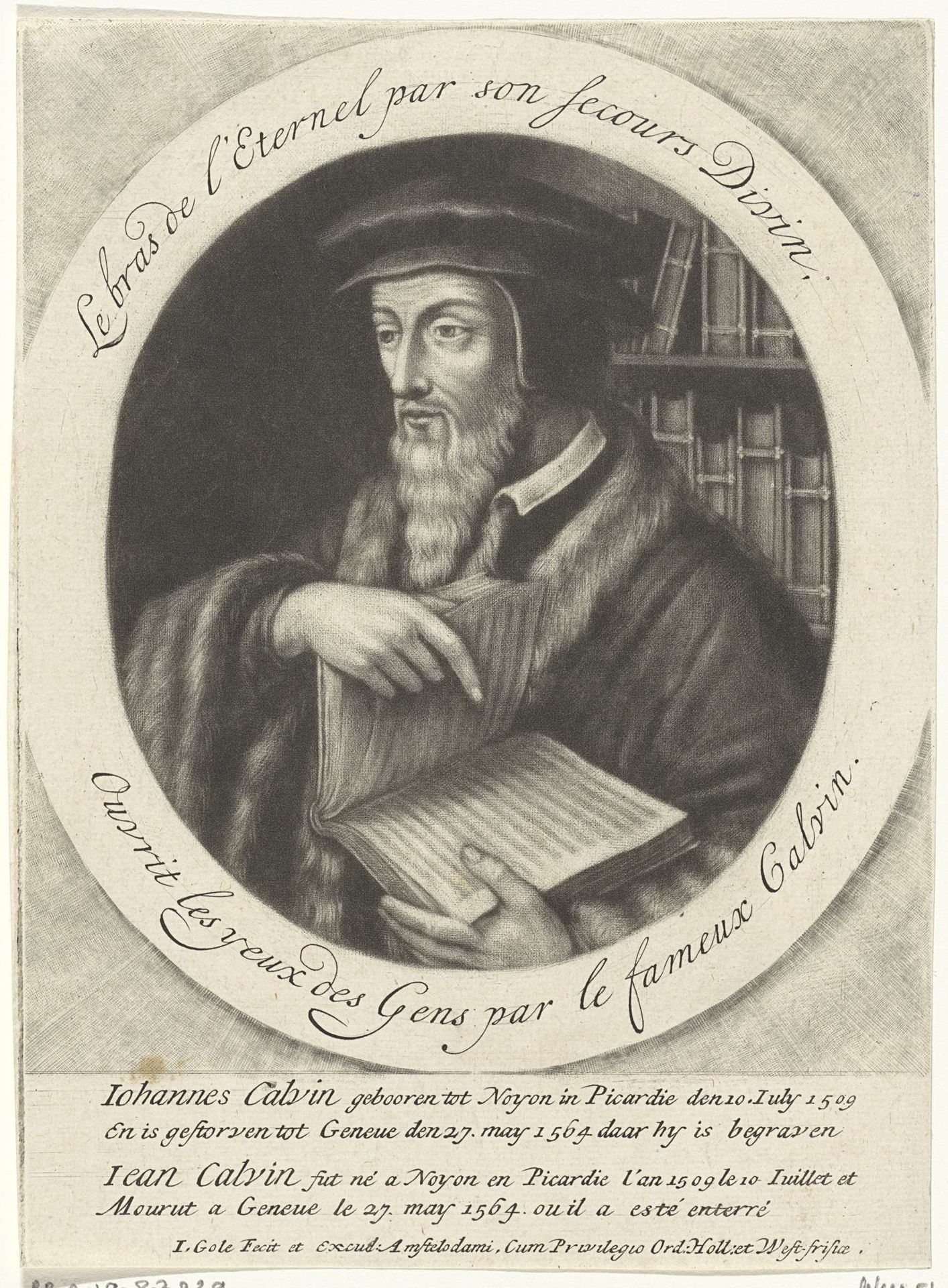 Portret van de reformator Johannes Calvijn by Jacob Gole