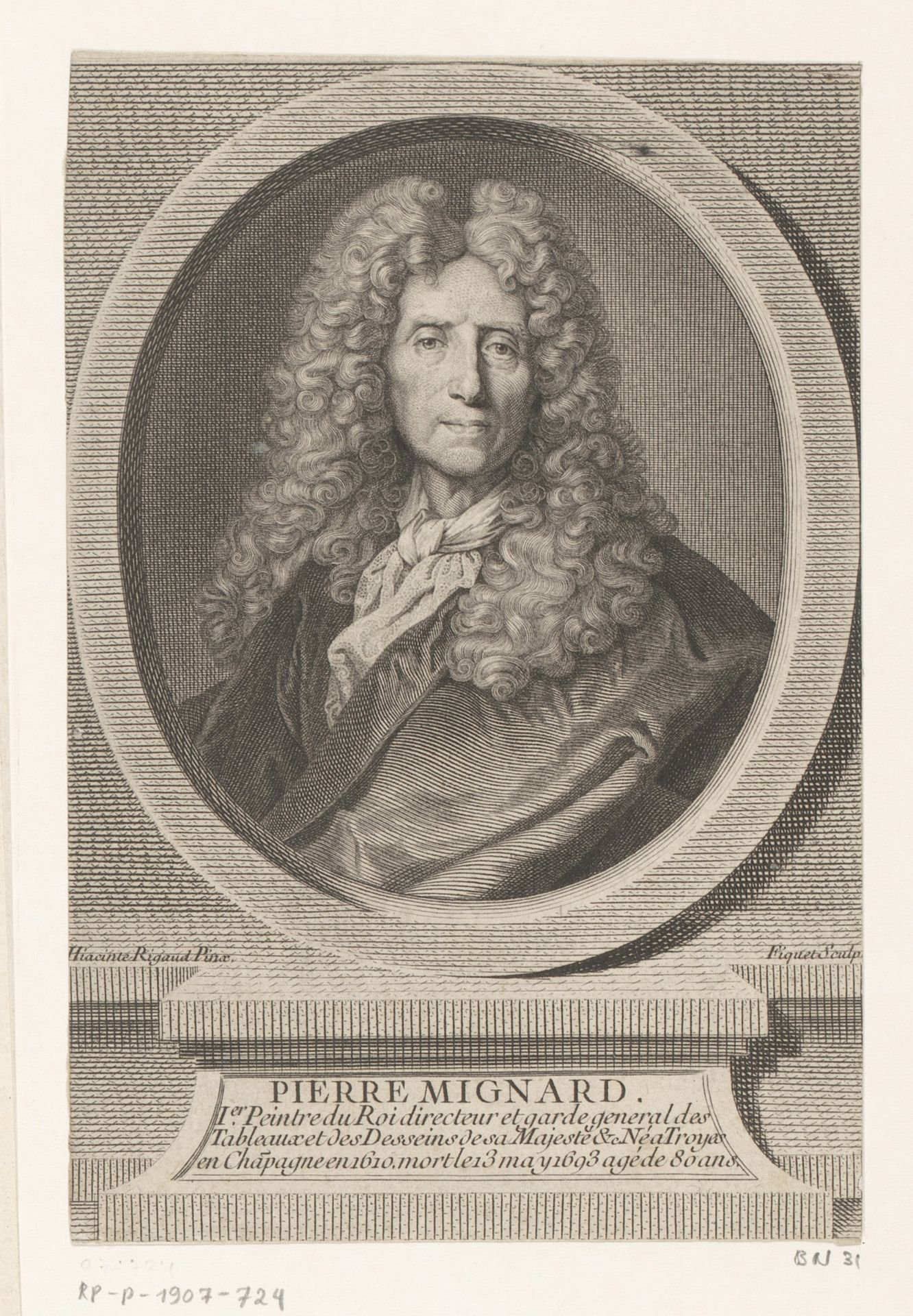 Portret van Pierre Mignard by Etienne Ficquet