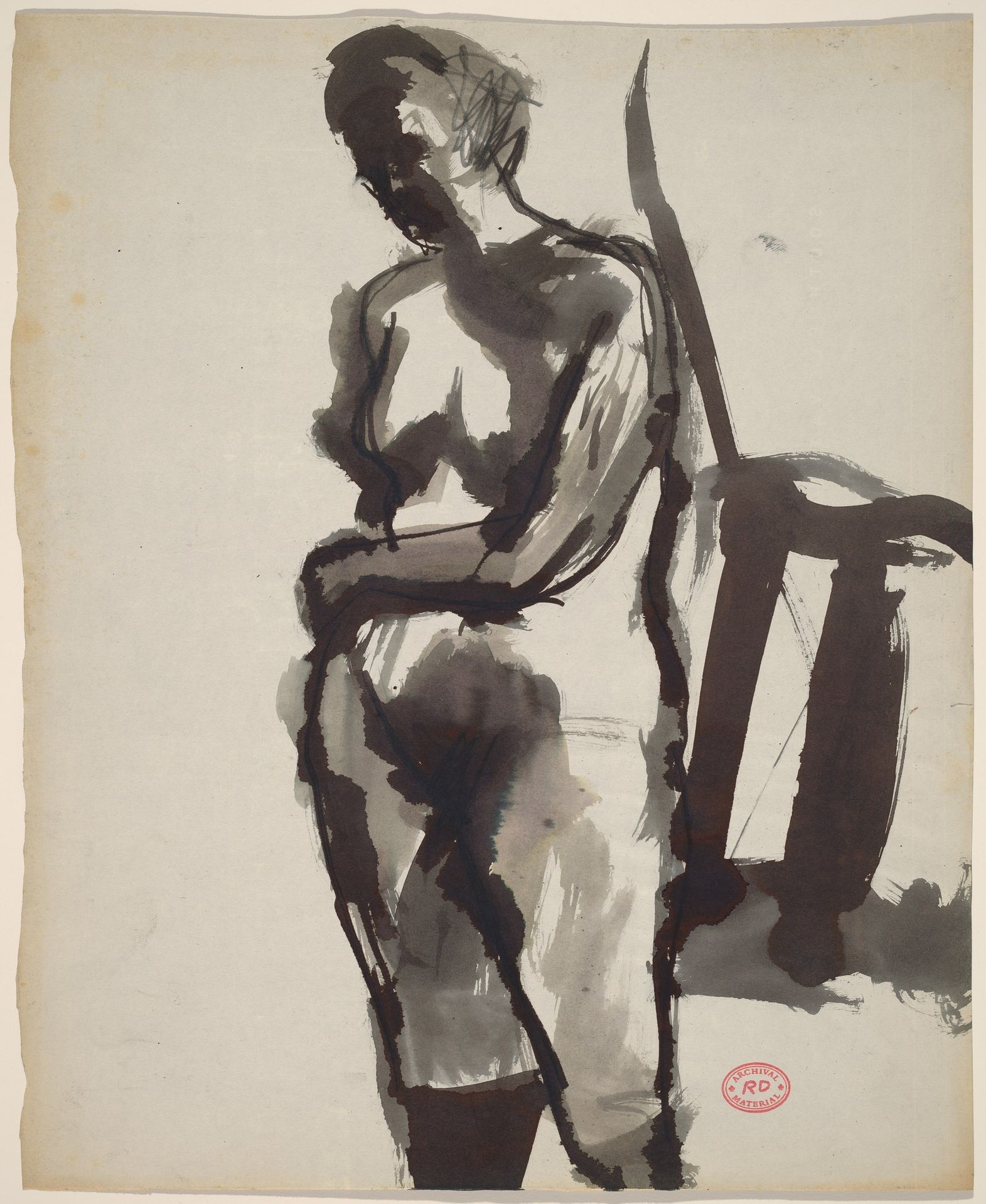 Untitled [standing nude resting her arm on her belly] by Richard Diebenkorn