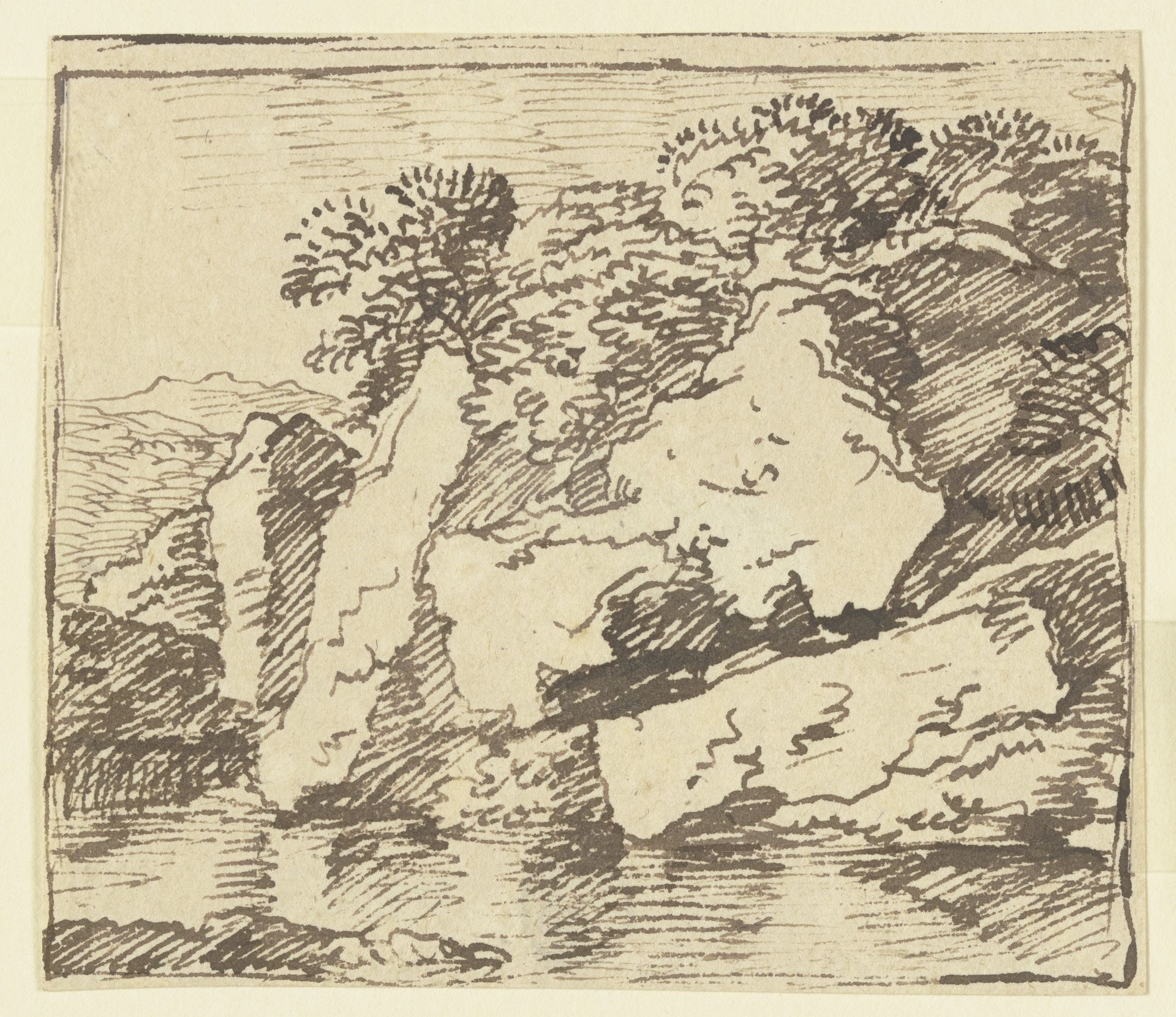 Rock slope by a body of water by Franz Kobell