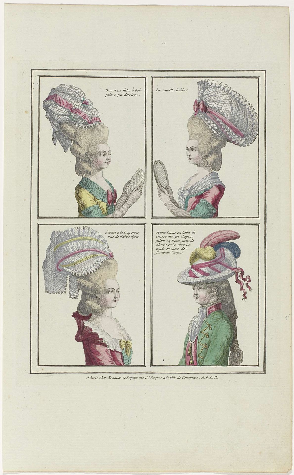 Gallerie des Modes et Costumes Français, 1776, E 26 : Bonnet au fichu (...) by Anonymous