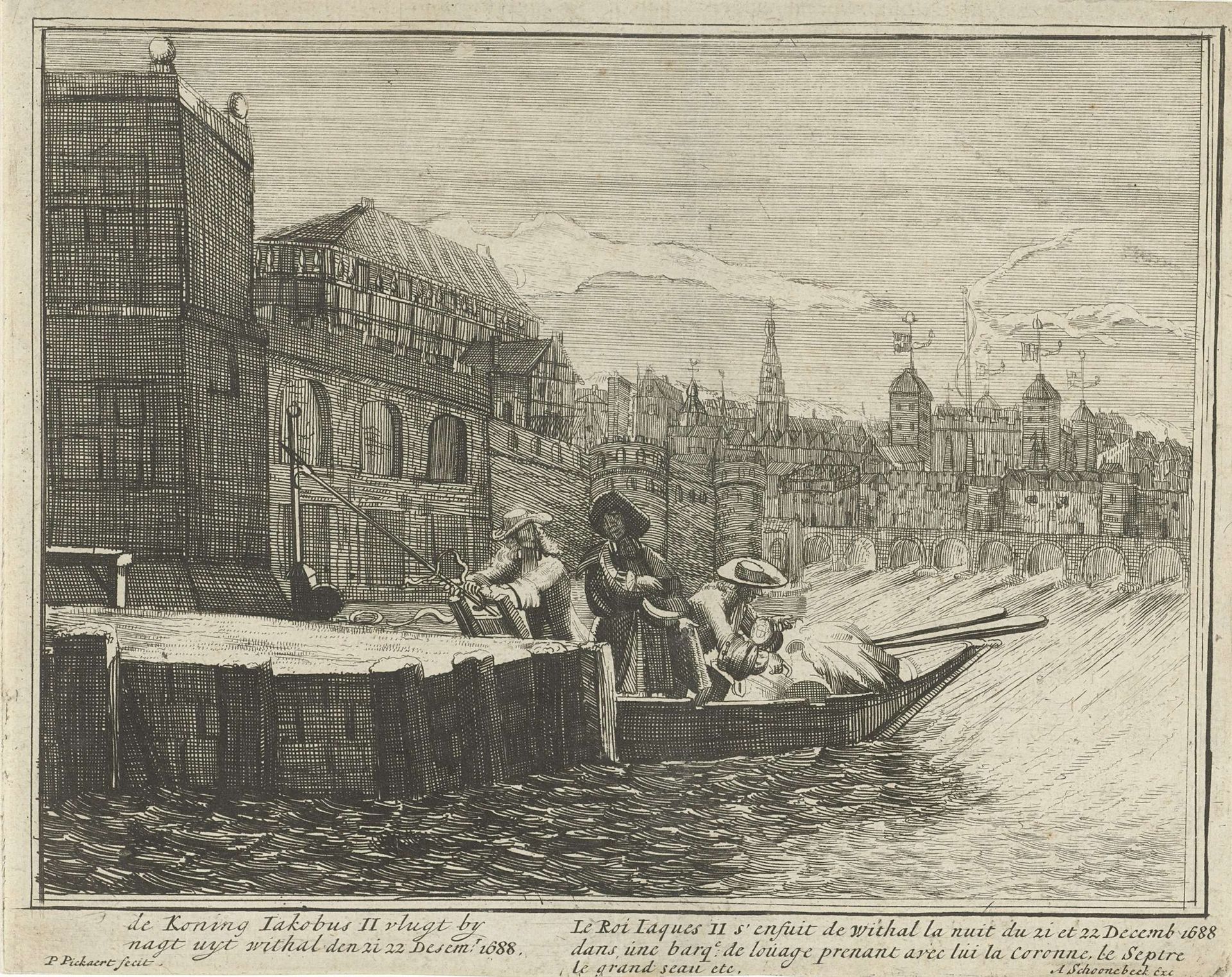 Vlucht van koning Jacobus II, 1688 by Pieter Pickaert